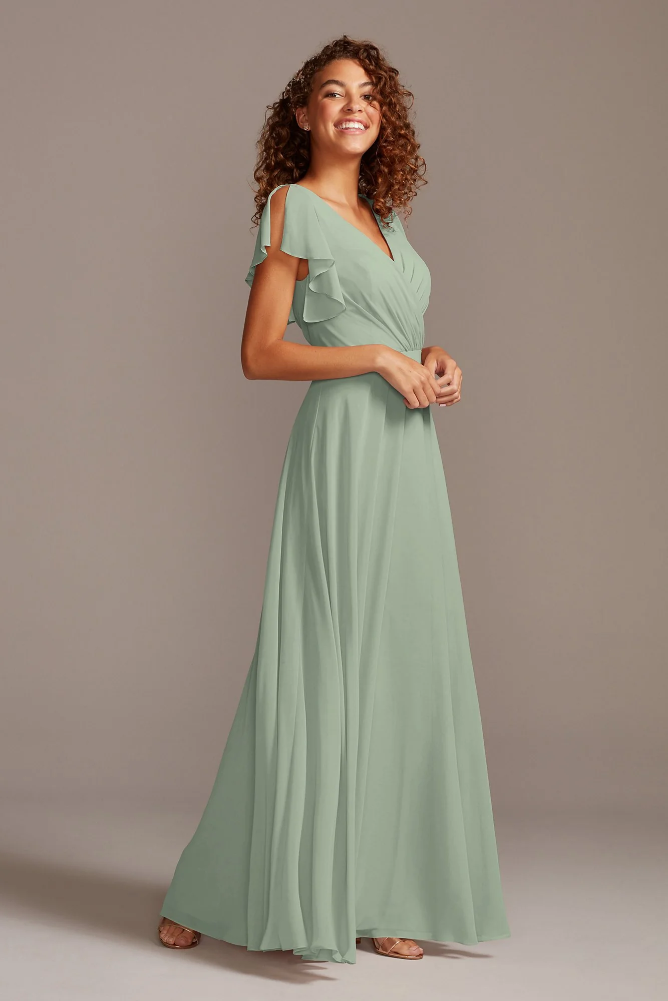 Bridesmaid Dress with Flutter Sleeve Full Skirt - Image 5