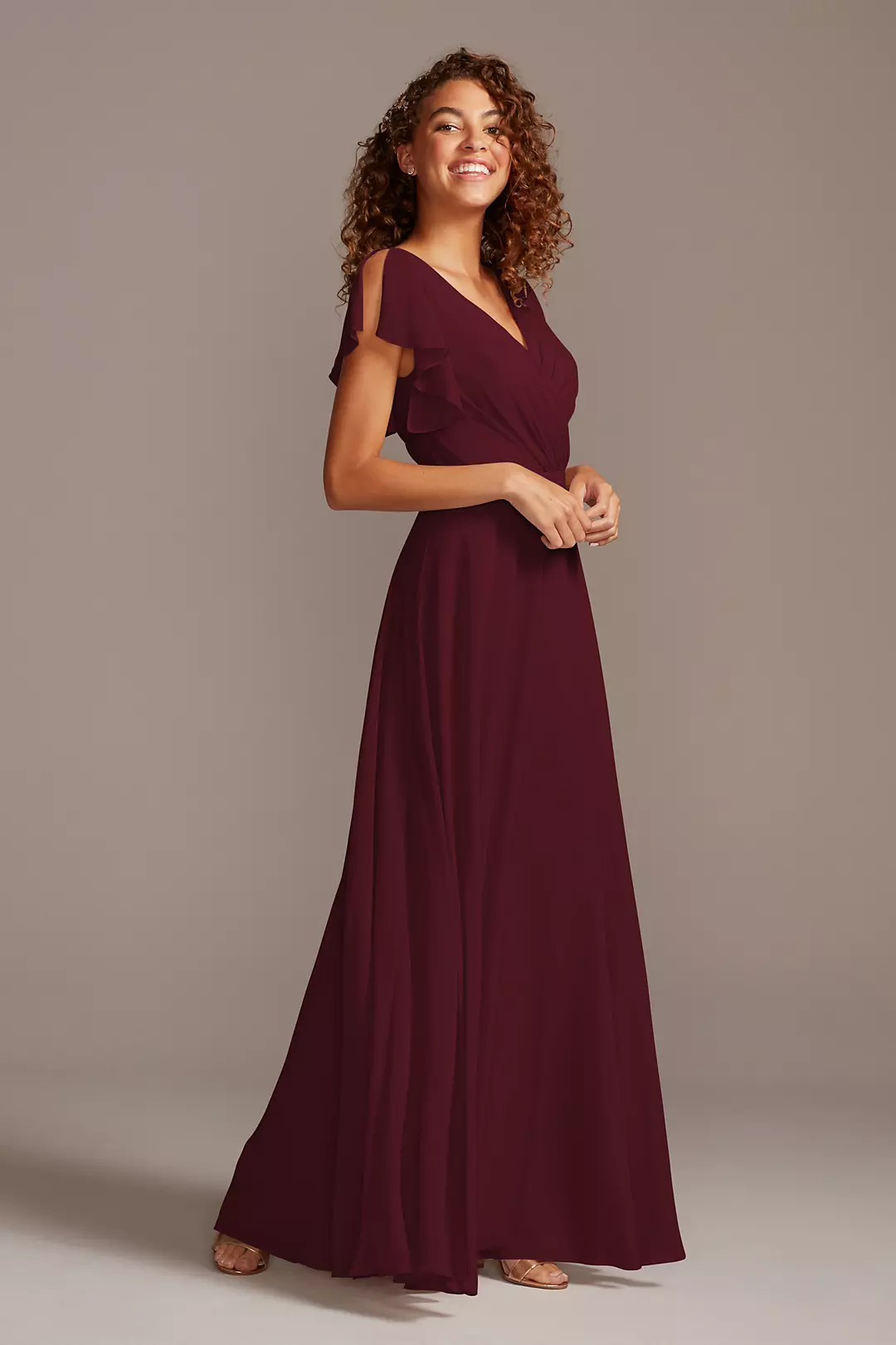 Bridesmaid Dress with Flutter Sleeve Full Skirt - Image 52