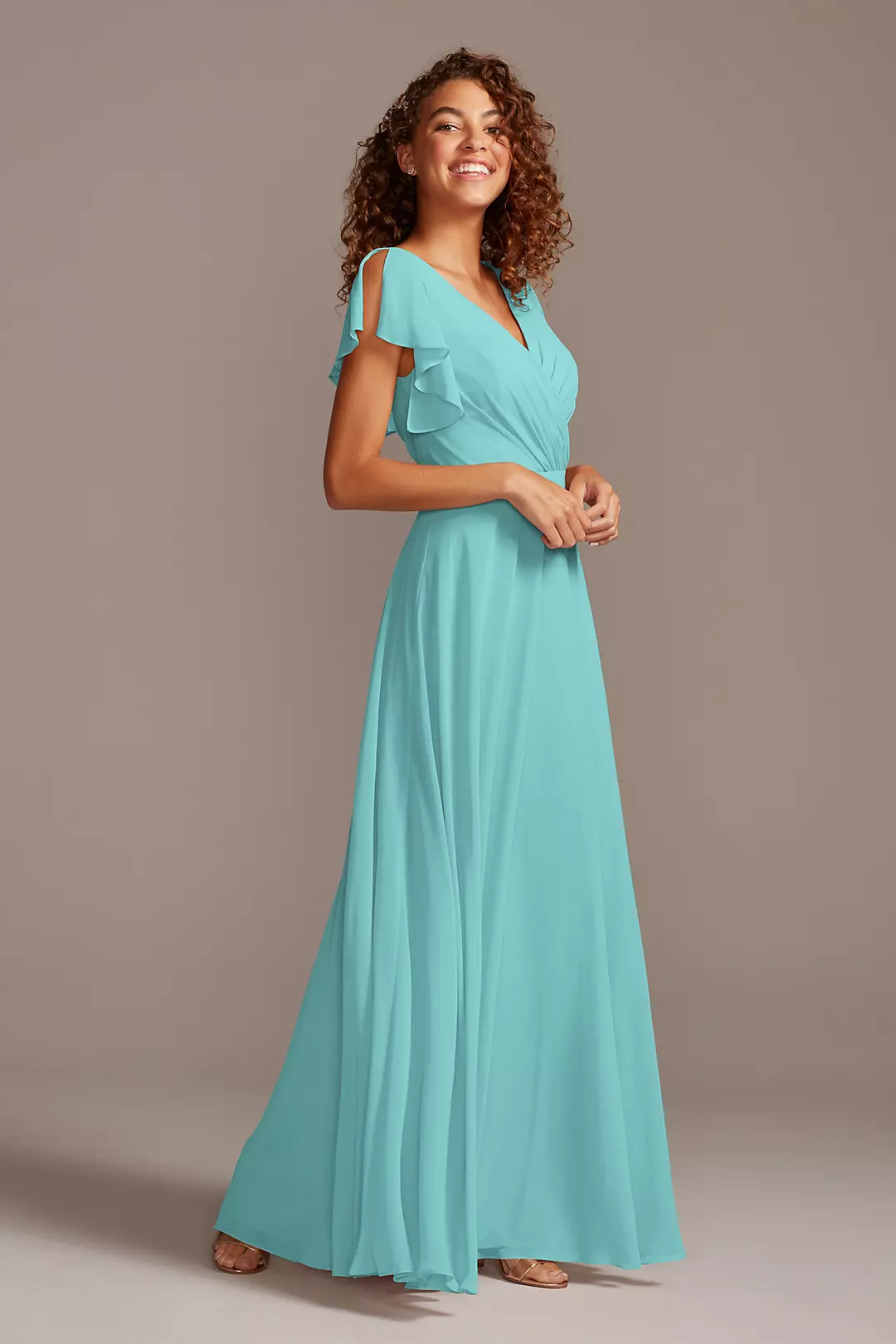 Bridesmaid Dress with Flutter Sleeve Full Skirt - Image 55