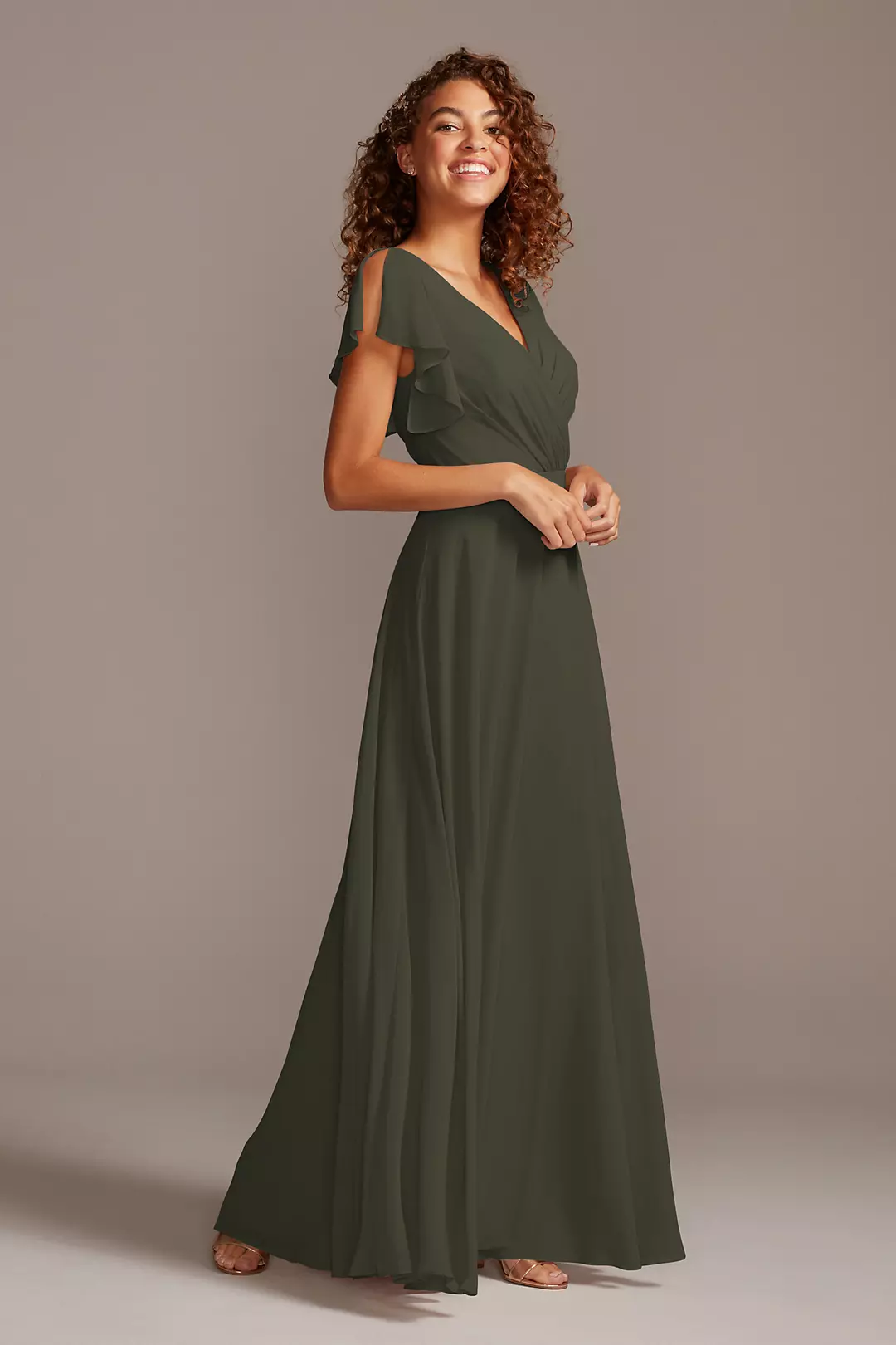Bridesmaid Dress with Flutter Sleeve Full Skirt - Image 58