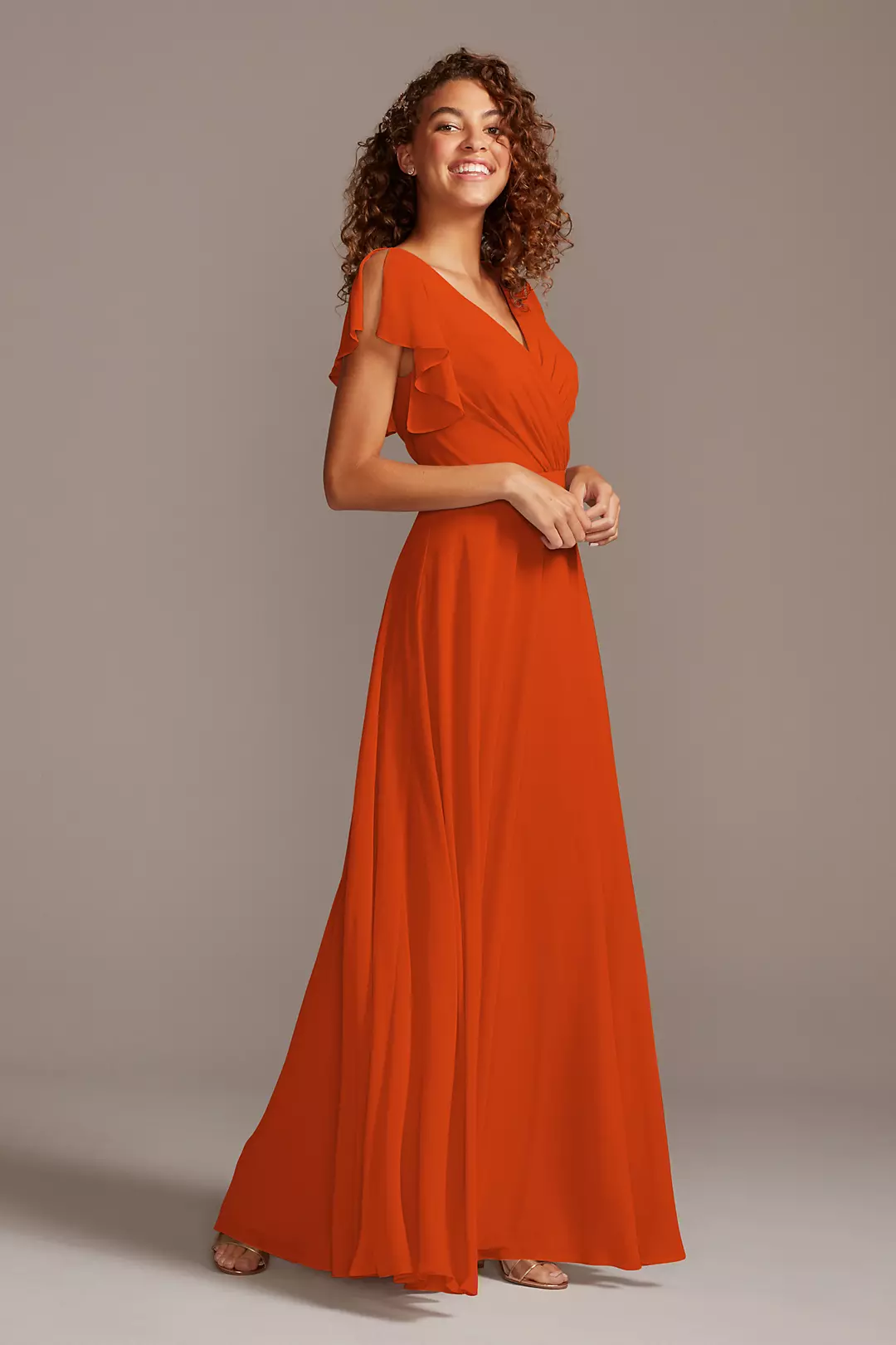 Bridesmaid Dress with Flutter Sleeve Full Skirt - Image 60