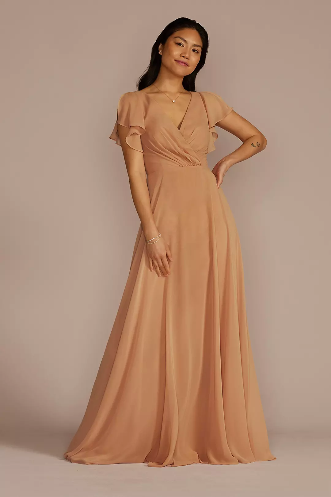 Bridesmaid Dress with Flutter Sleeve Full Skirt - Image 62