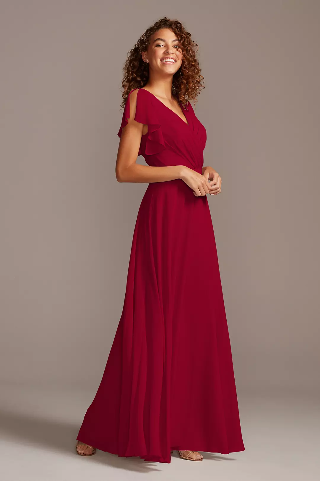 Bridesmaid Dress with Flutter Sleeve Full Skirt - Image 66