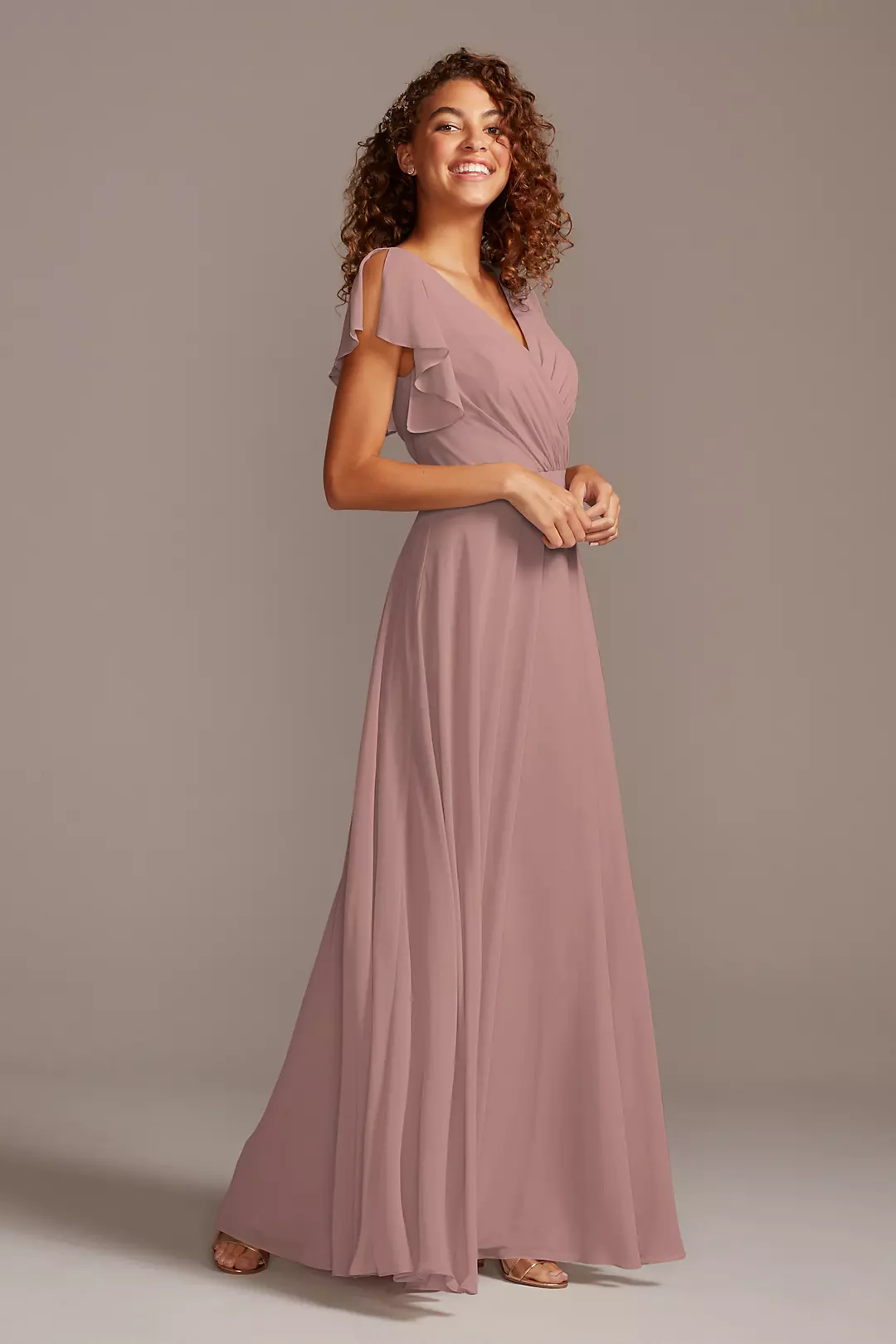Bridesmaid Dress with Flutter Sleeve Full Skirt - Image 67