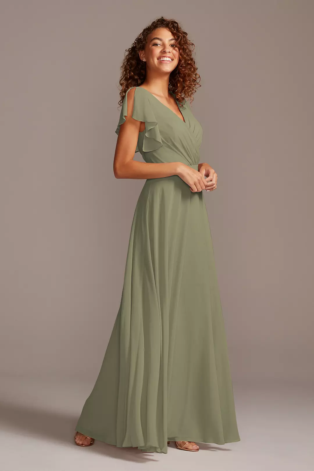 Bridesmaid Dress with Flutter Sleeve Full Skirt - Image 69