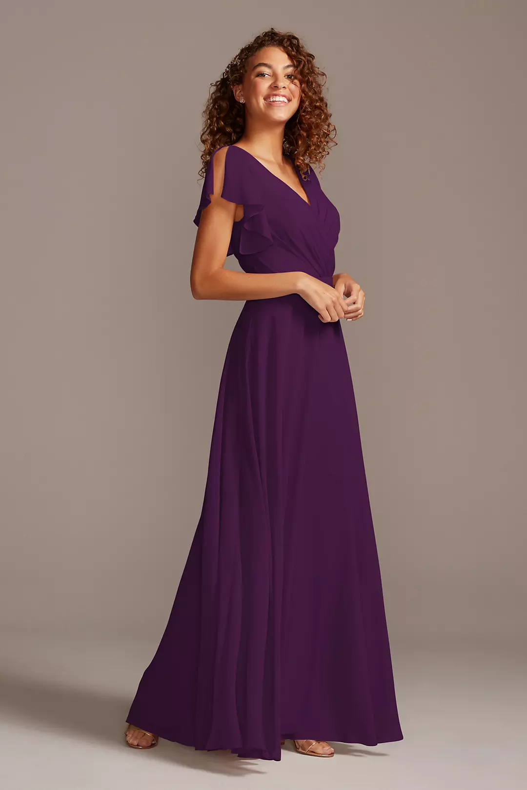 Bridesmaid Dress with Flutter Sleeve Full Skirt - Image 70