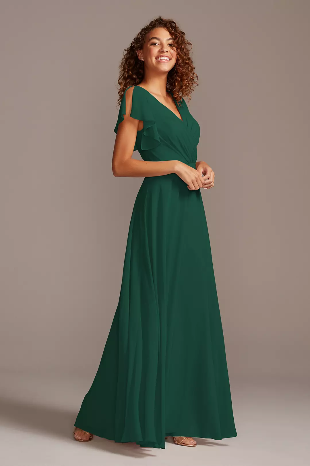 Bridesmaid Dress with Flutter Sleeve Full Skirt - Image 75