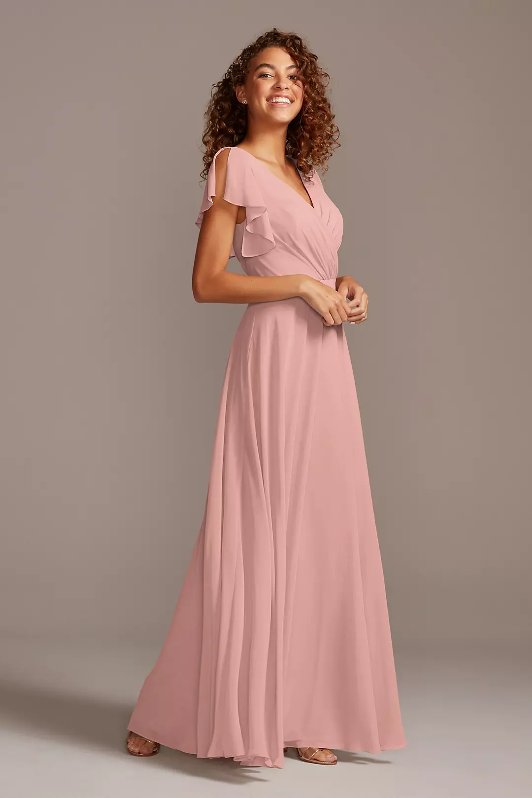 Bridesmaid Dress with Flutter Sleeve Full Skirt - Image 78