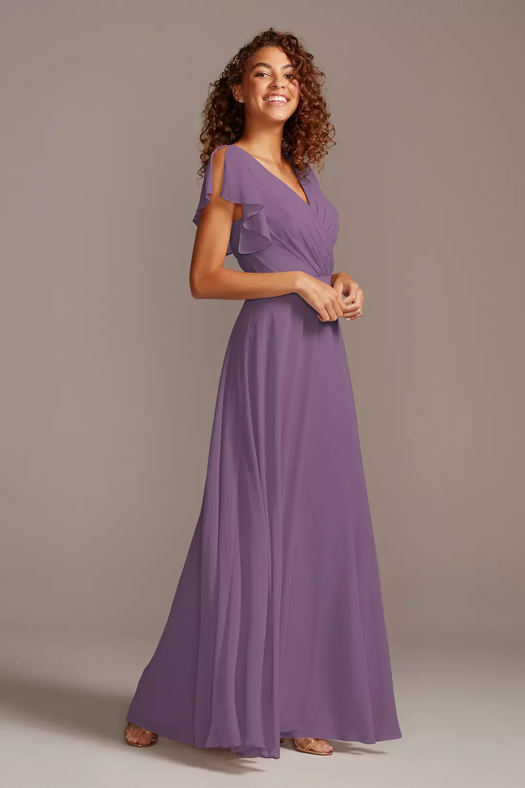 Bridesmaid Dress with Flutter Sleeve Full Skirt - Image 80
