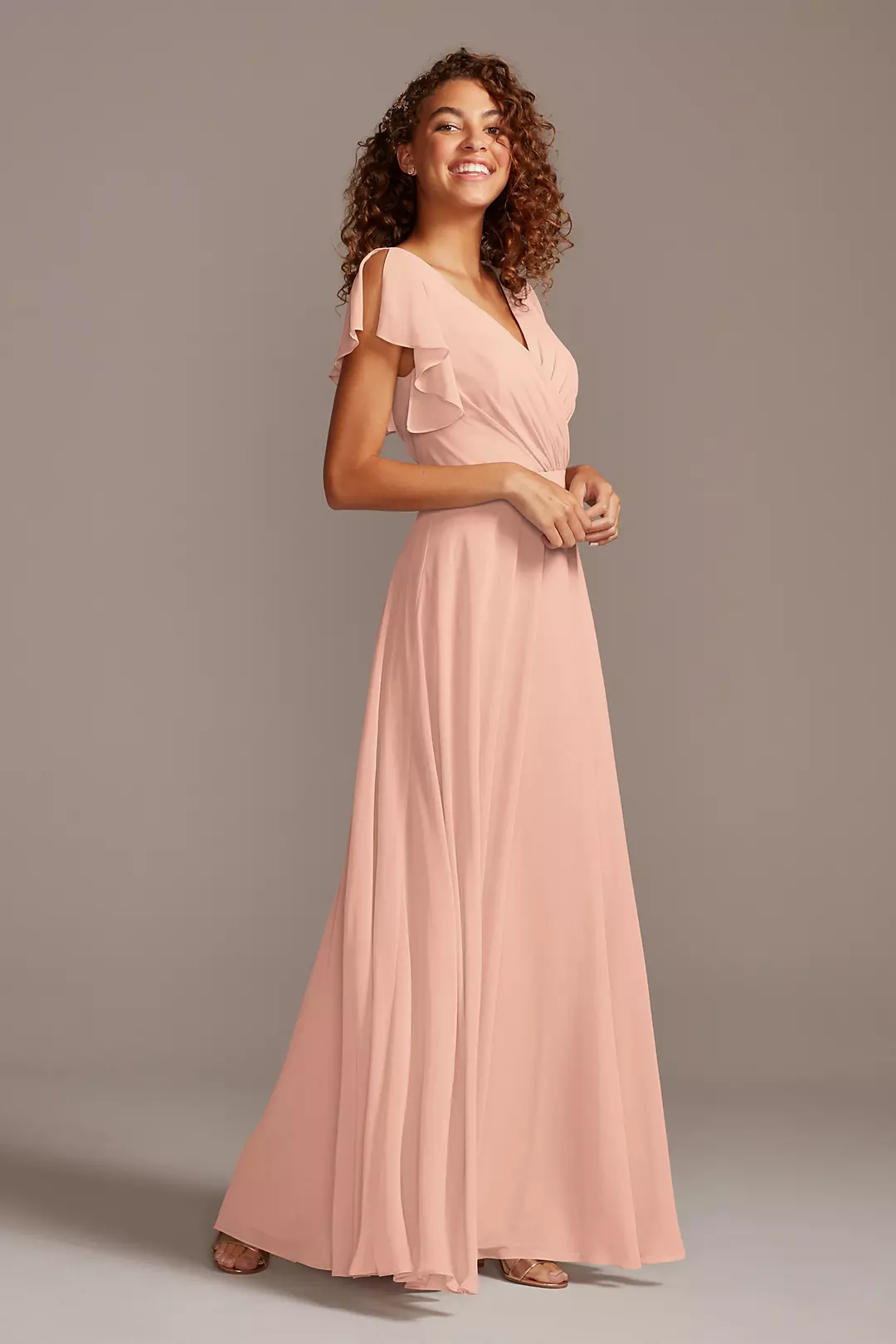 Bridesmaid Dress with Flutter Sleeve Full Skirt - Image 82