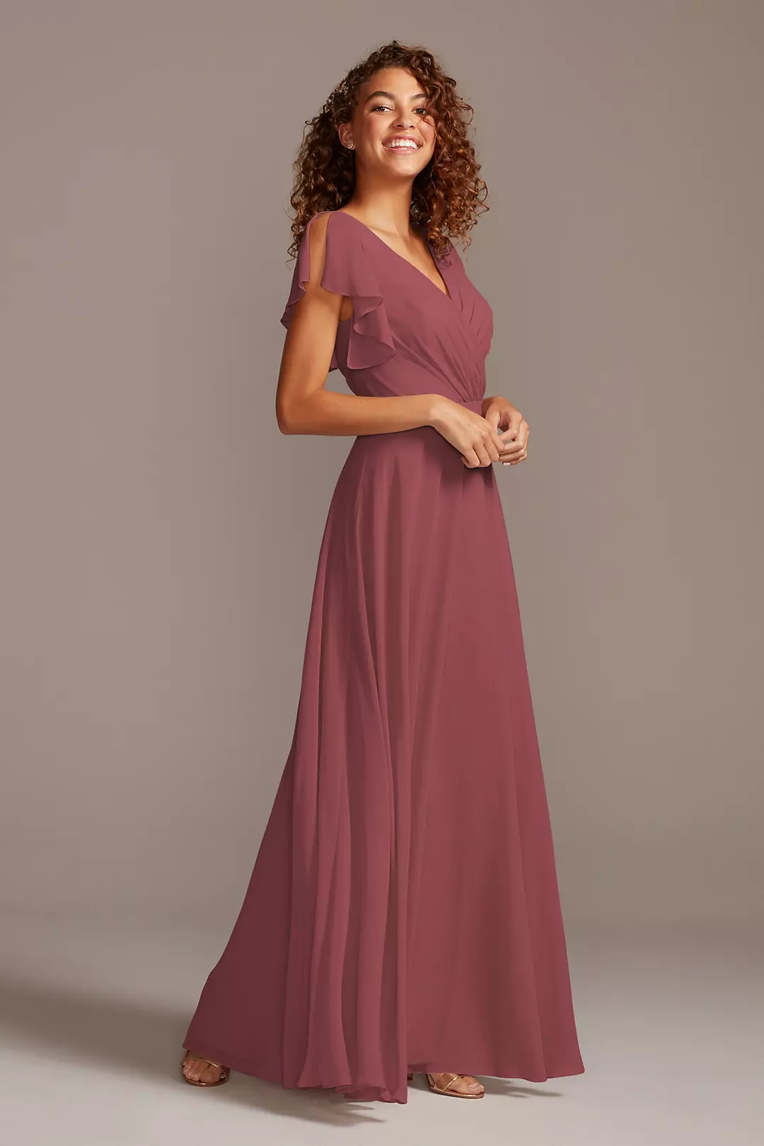 Bridesmaid Dress with Flutter Sleeve Full Skirt - Image 83