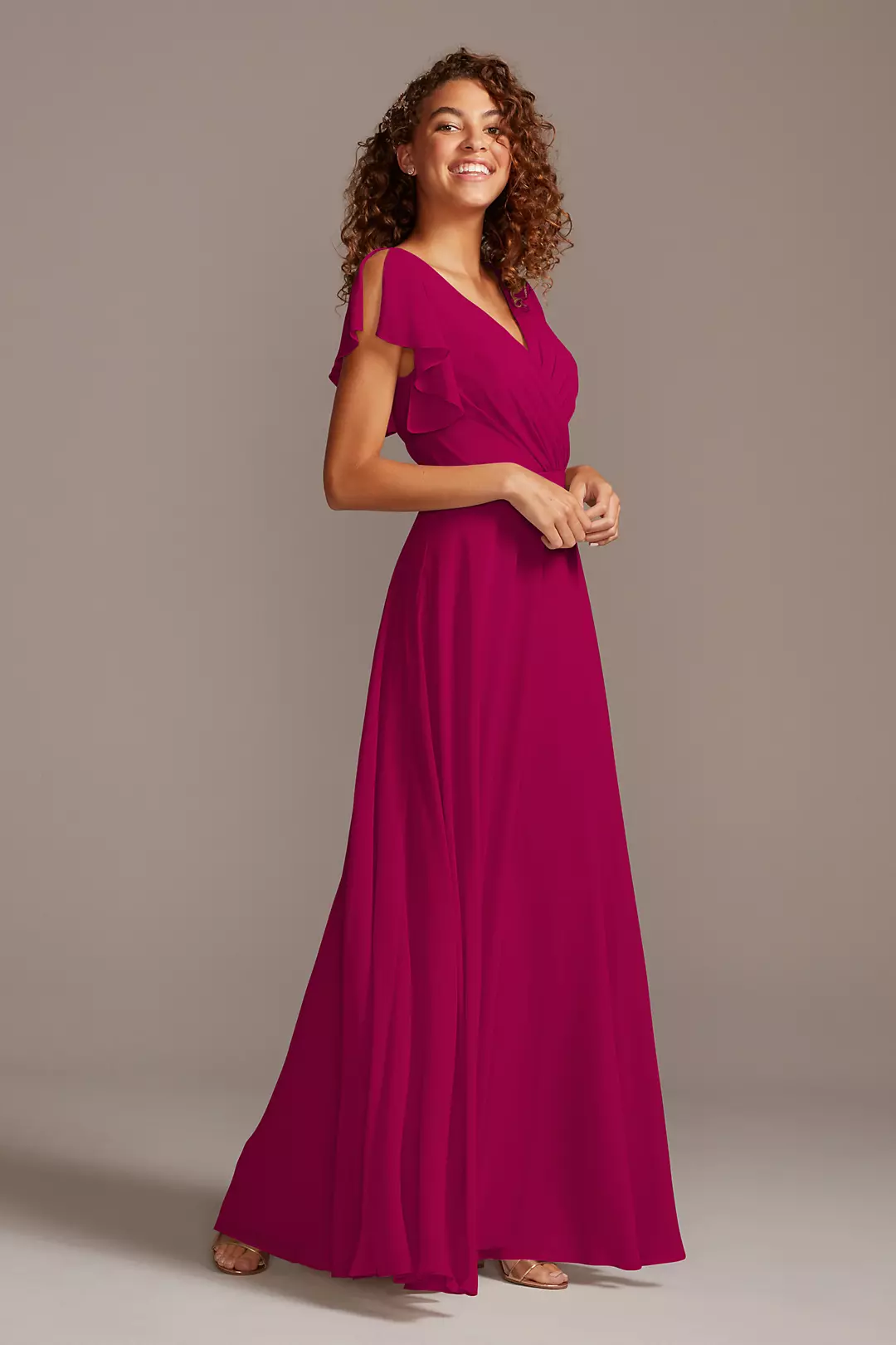 Bridesmaid Dress with Flutter Sleeve Full Skirt - Image 85