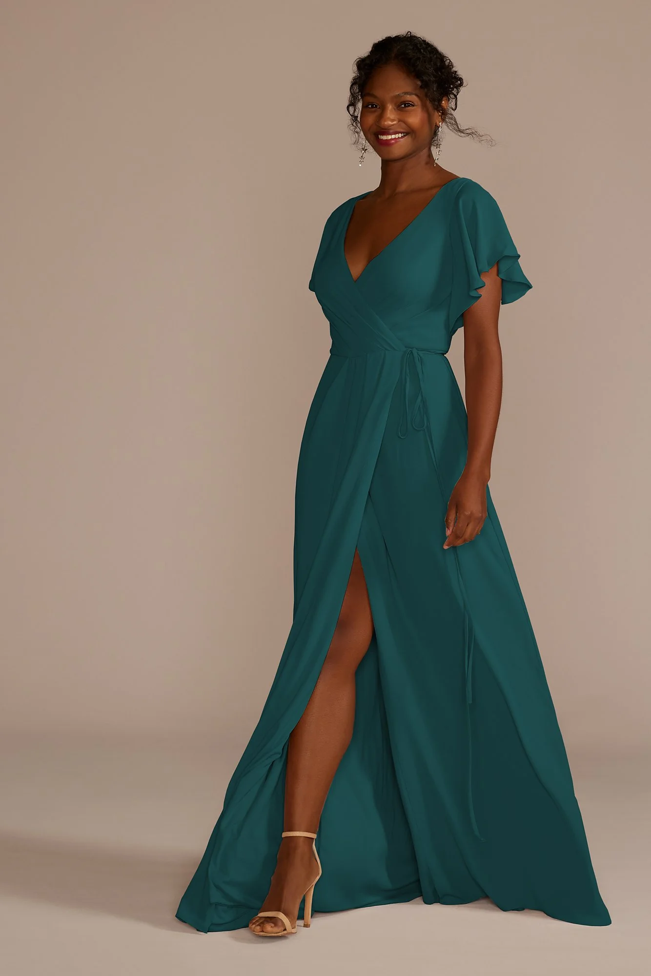 Flutter Sleeve Georgette Wrap Dress - Image 102