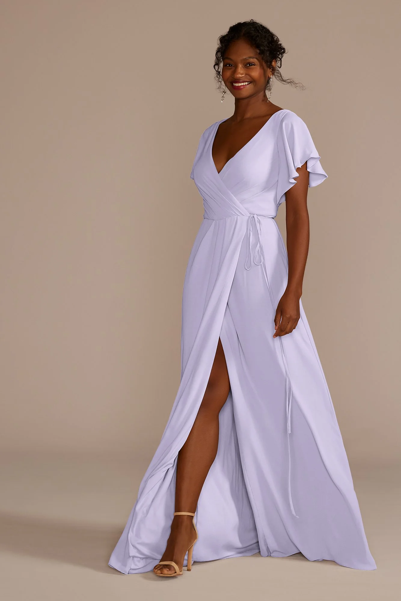 Flutter Sleeve Georgette Wrap Dress - Image 120