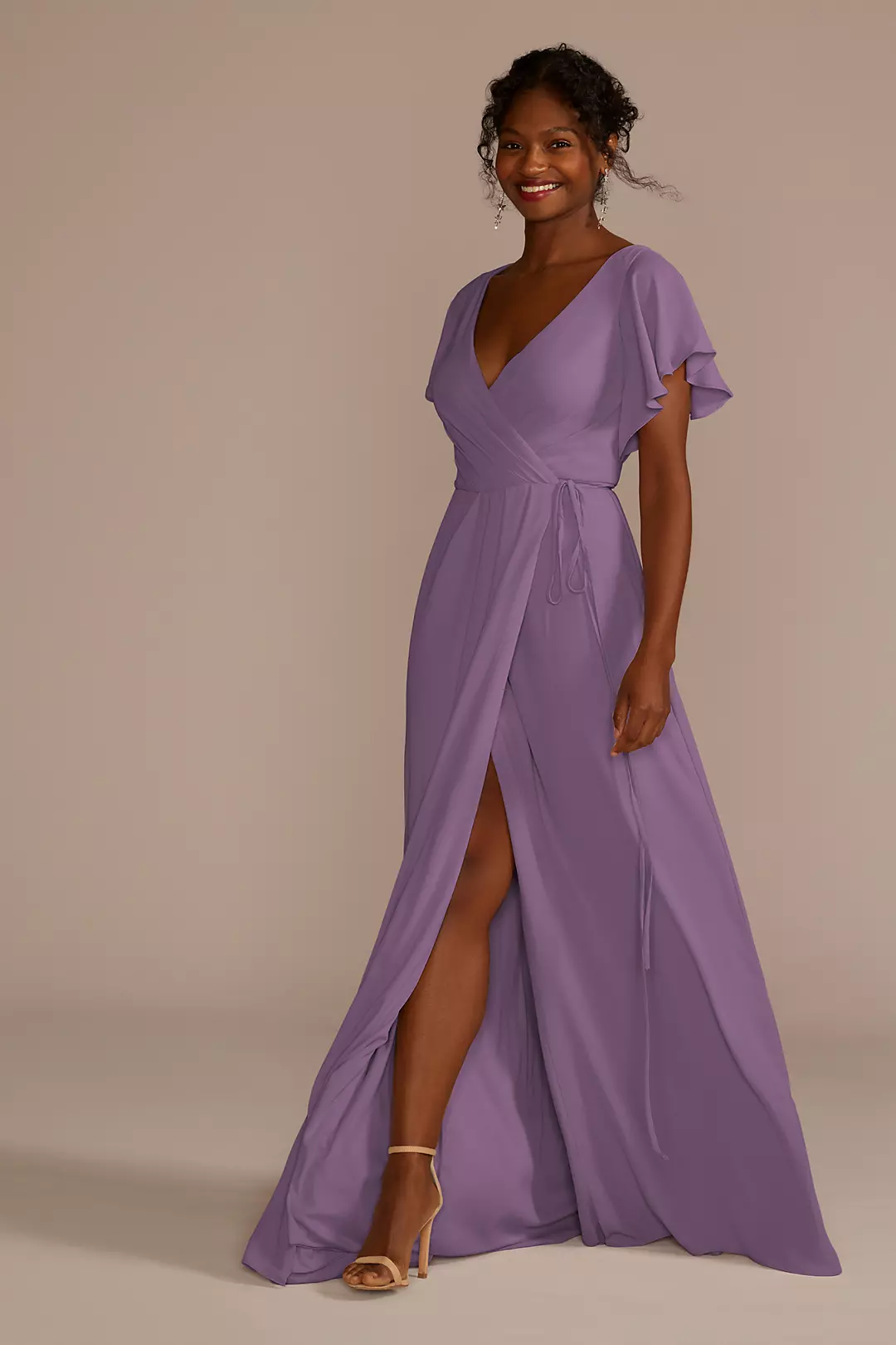 Flutter Sleeve Georgette Wrap Dress - Image 127