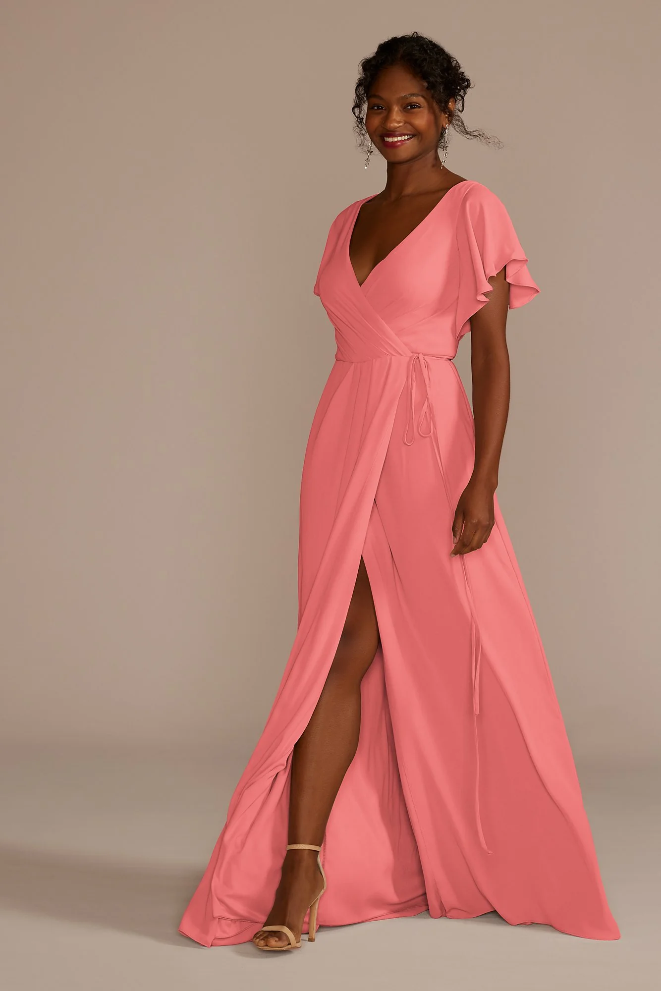 Flutter Sleeve Georgette Wrap Dress - Image 14