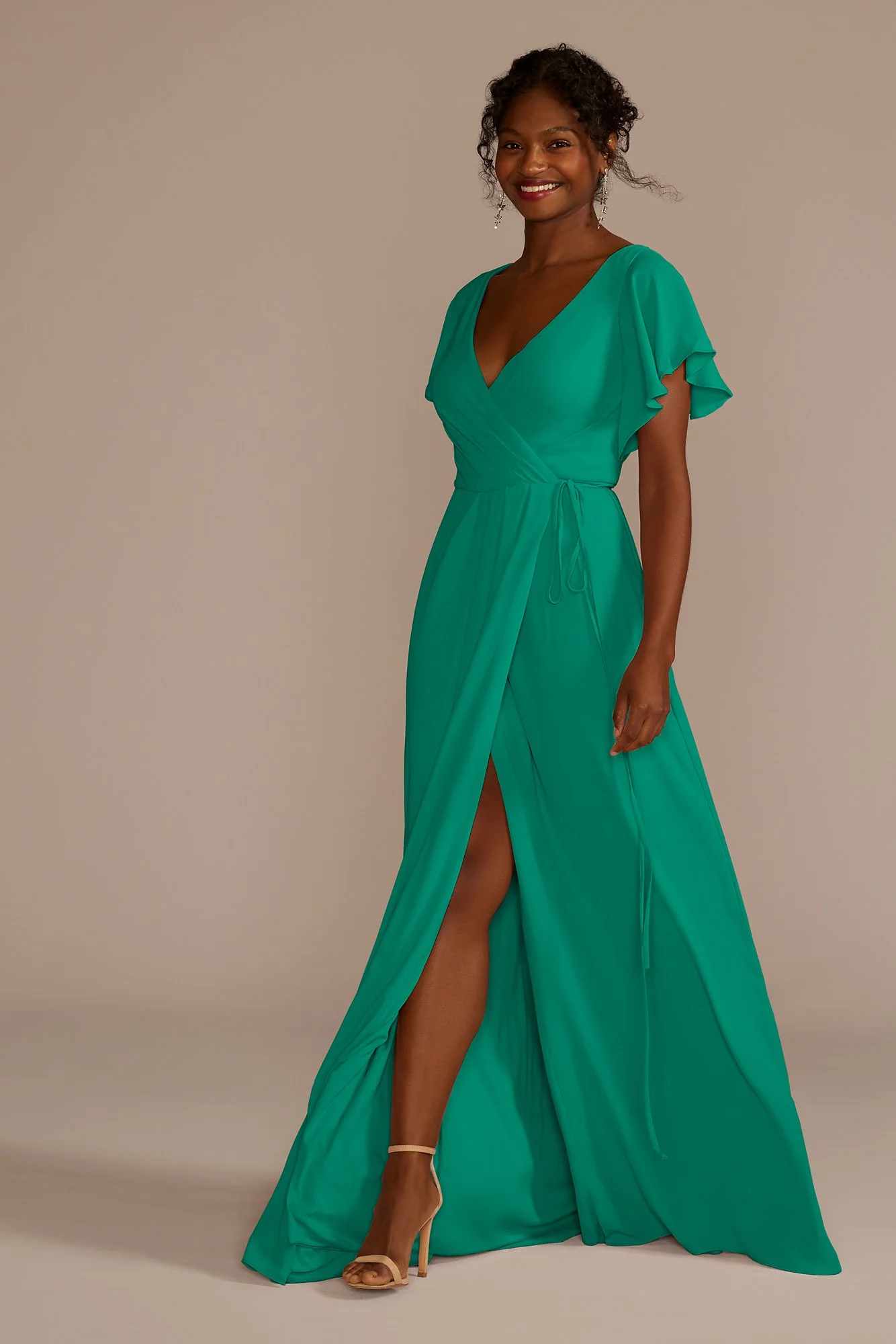 Flutter Sleeve Georgette Wrap Dress - Image 28