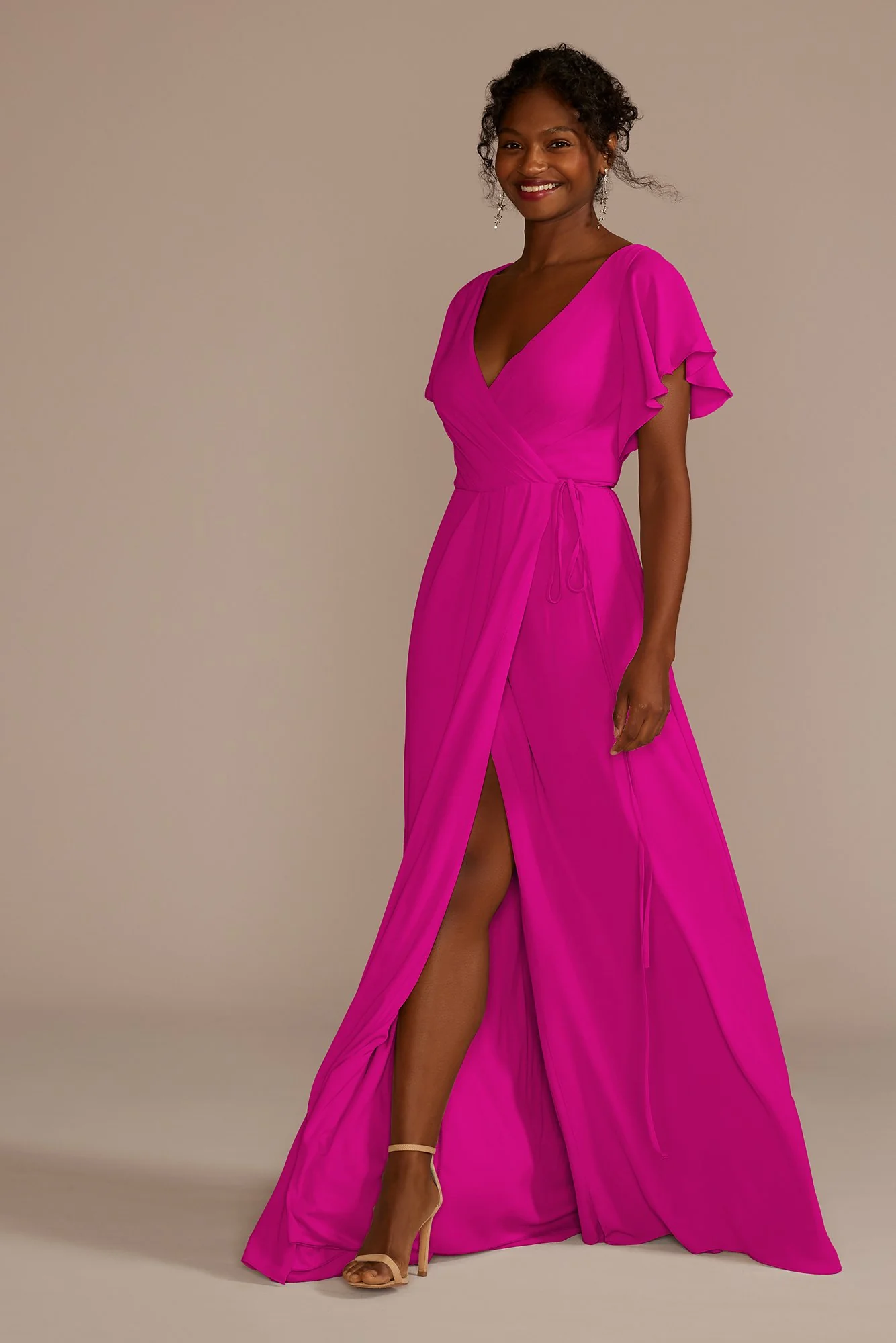 Flutter Sleeve Georgette Wrap Dress - Image 33
