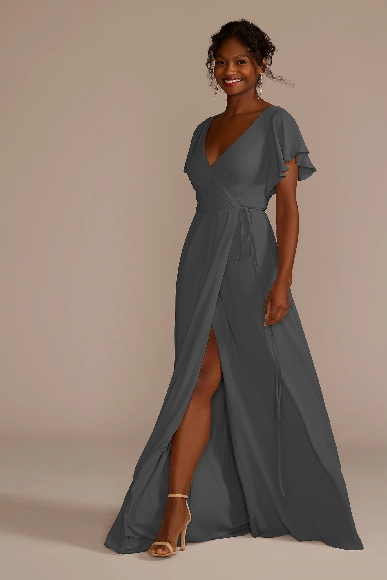 Flutter Sleeve Georgette Wrap Dress - Image 51