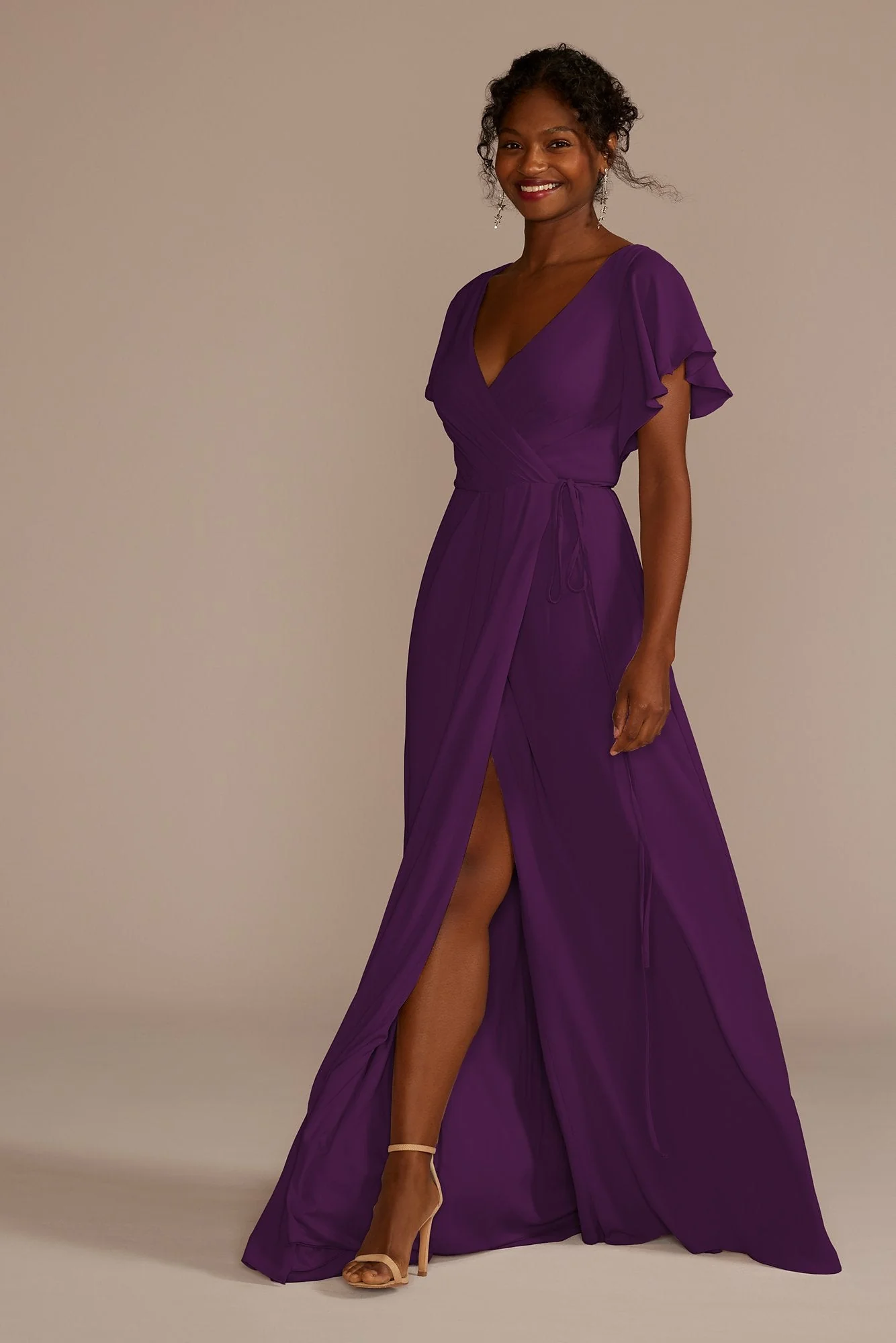 Flutter Sleeve Georgette Wrap Dress - Image 62