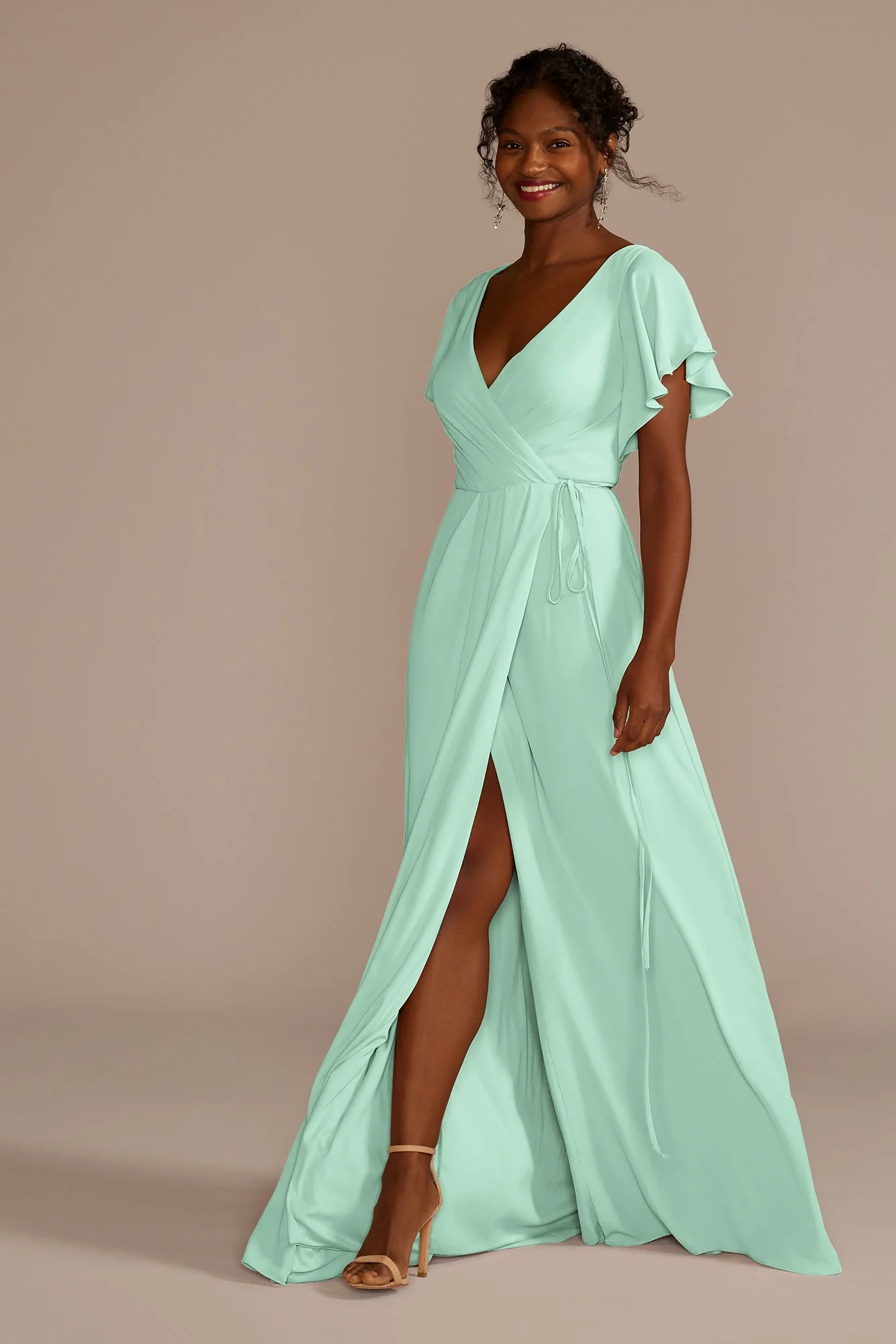 Flutter Sleeve Georgette Wrap Dress - Image 68