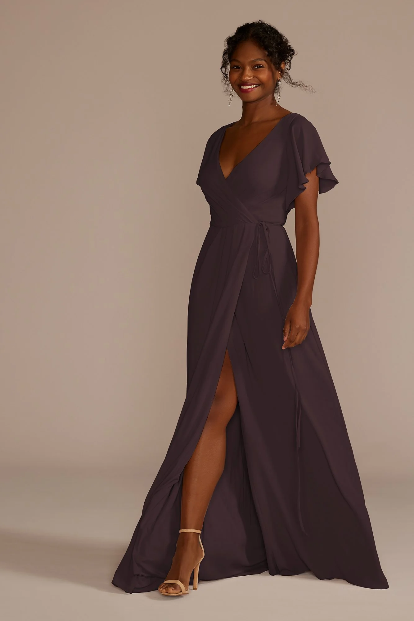 Flutter Sleeve Georgette Wrap Dress - Image 75