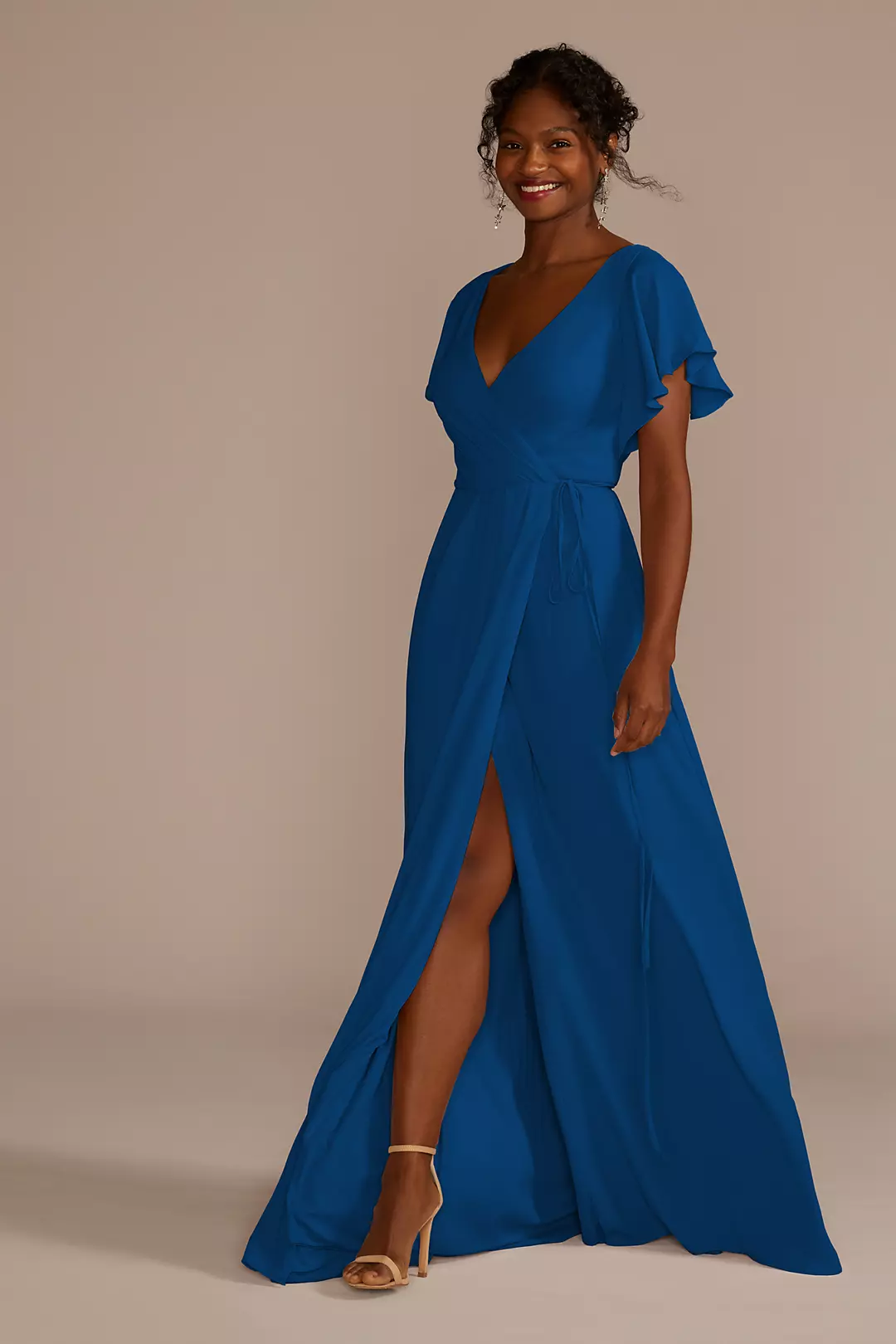 Flutter Sleeve Georgette Wrap Dress - Image 76