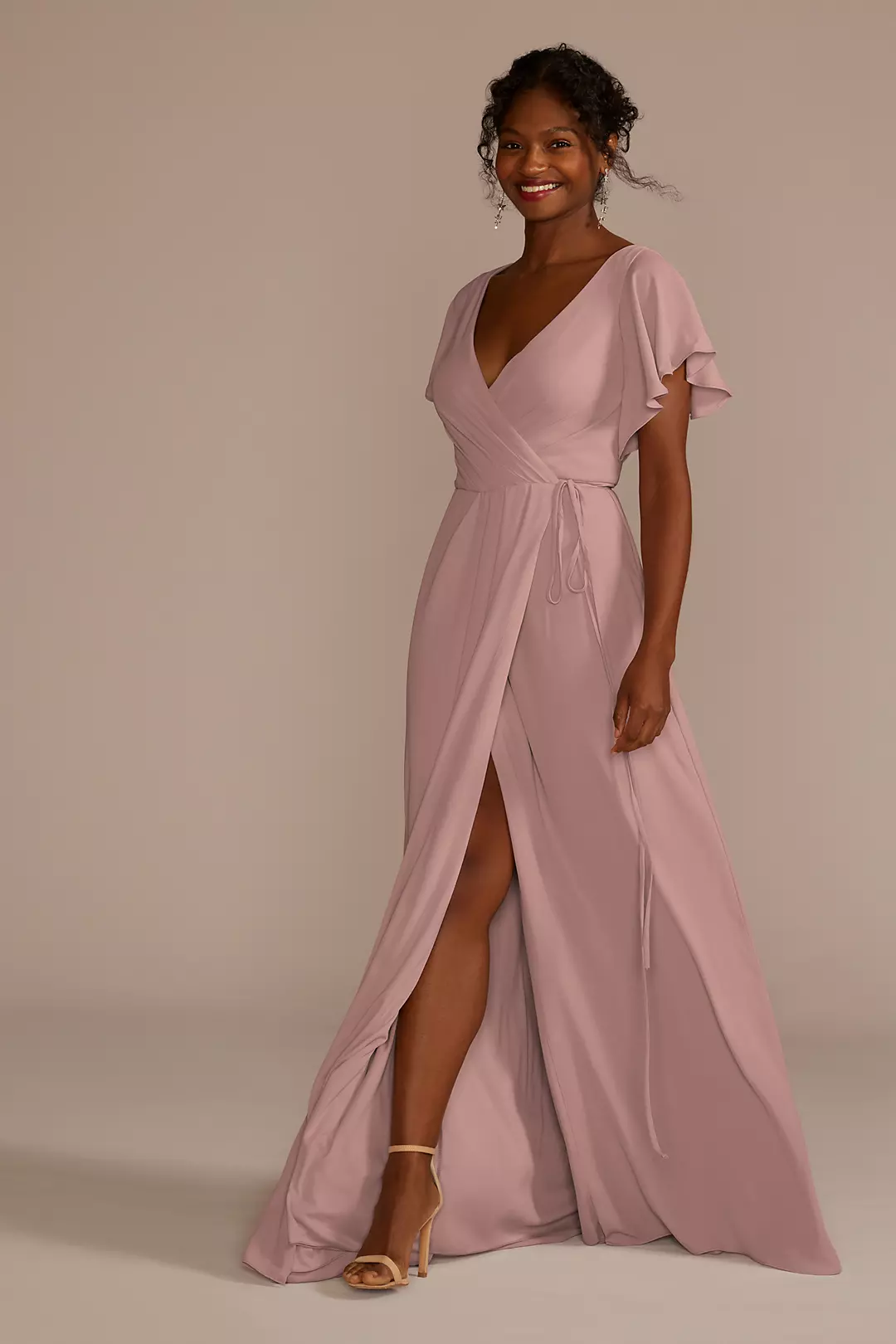 Flutter Sleeve Georgette Wrap Dress - Image 80