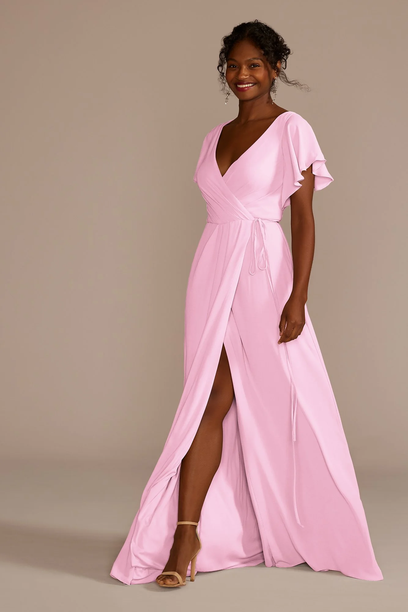 Flutter Sleeve Georgette Wrap Dress - Image 87