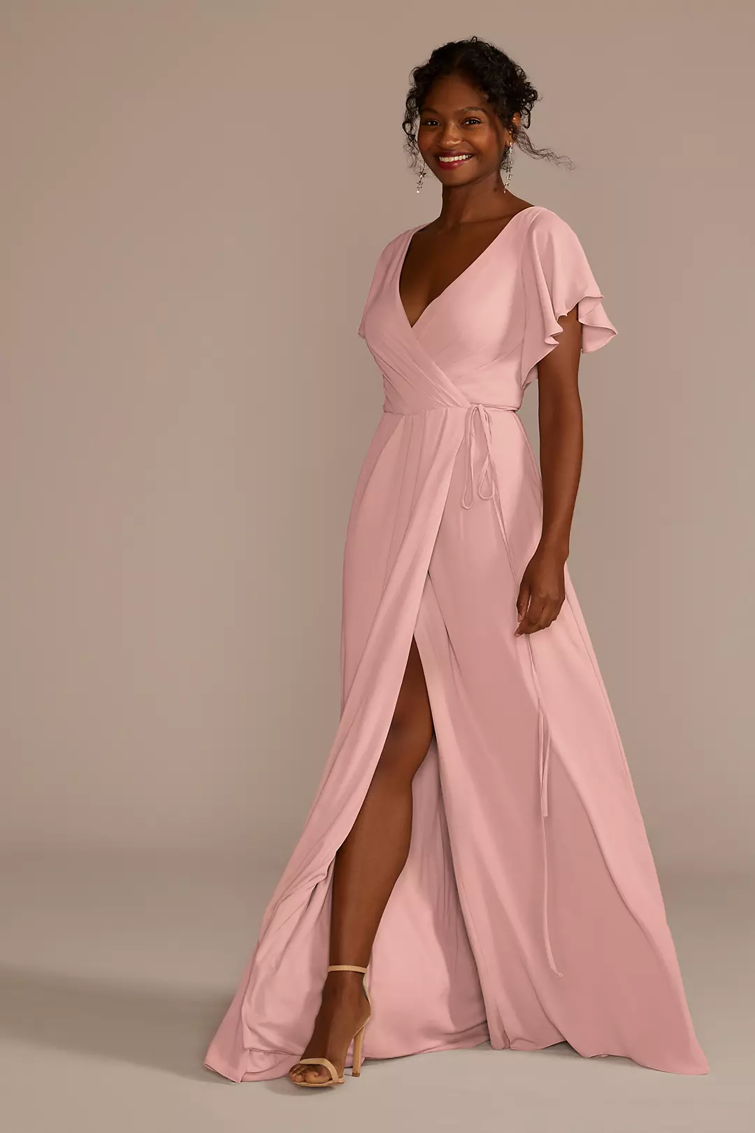 Flutter Sleeve Georgette Wrap Dress - Image 92