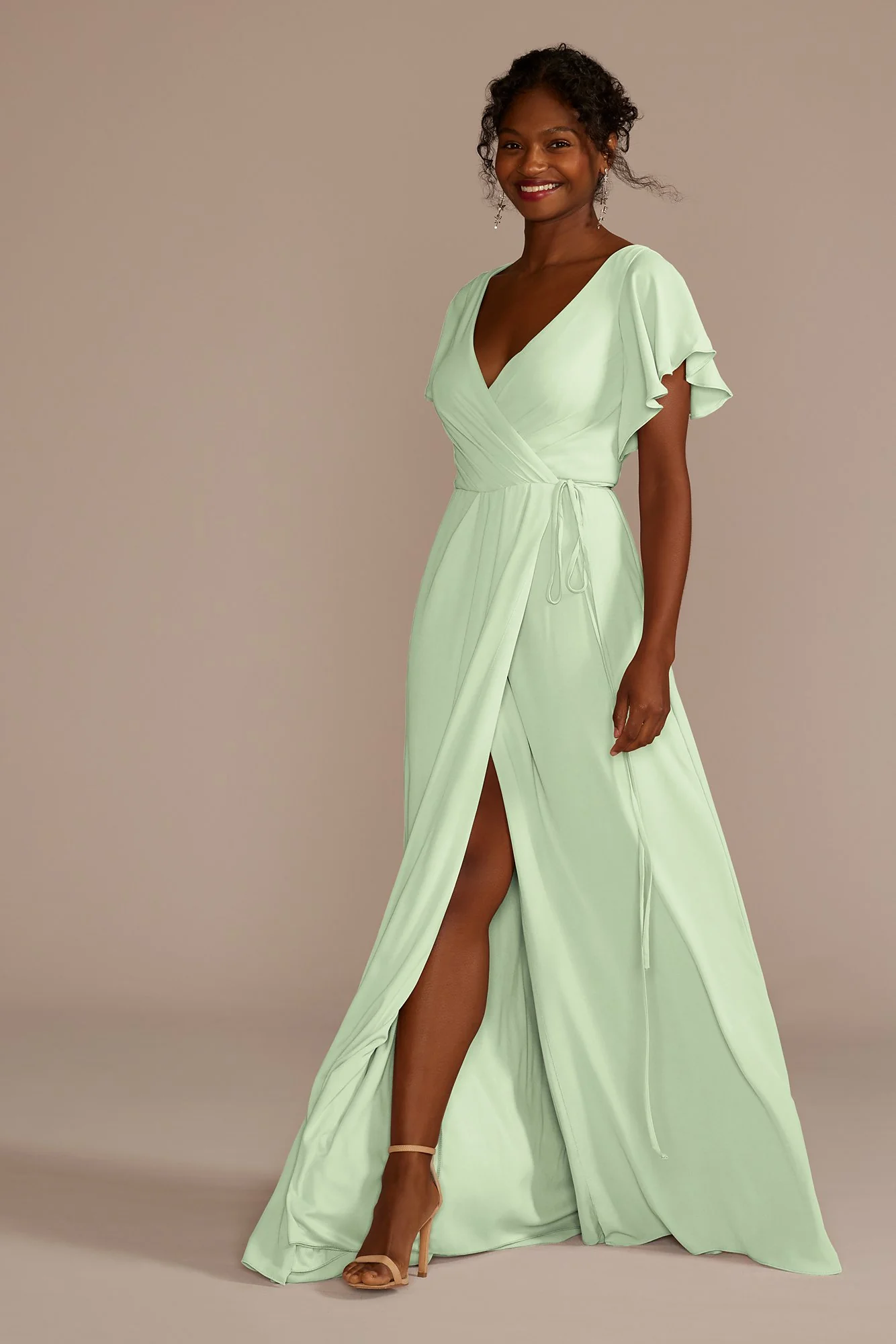 Flutter Sleeve Georgette Wrap Dress - Image 96