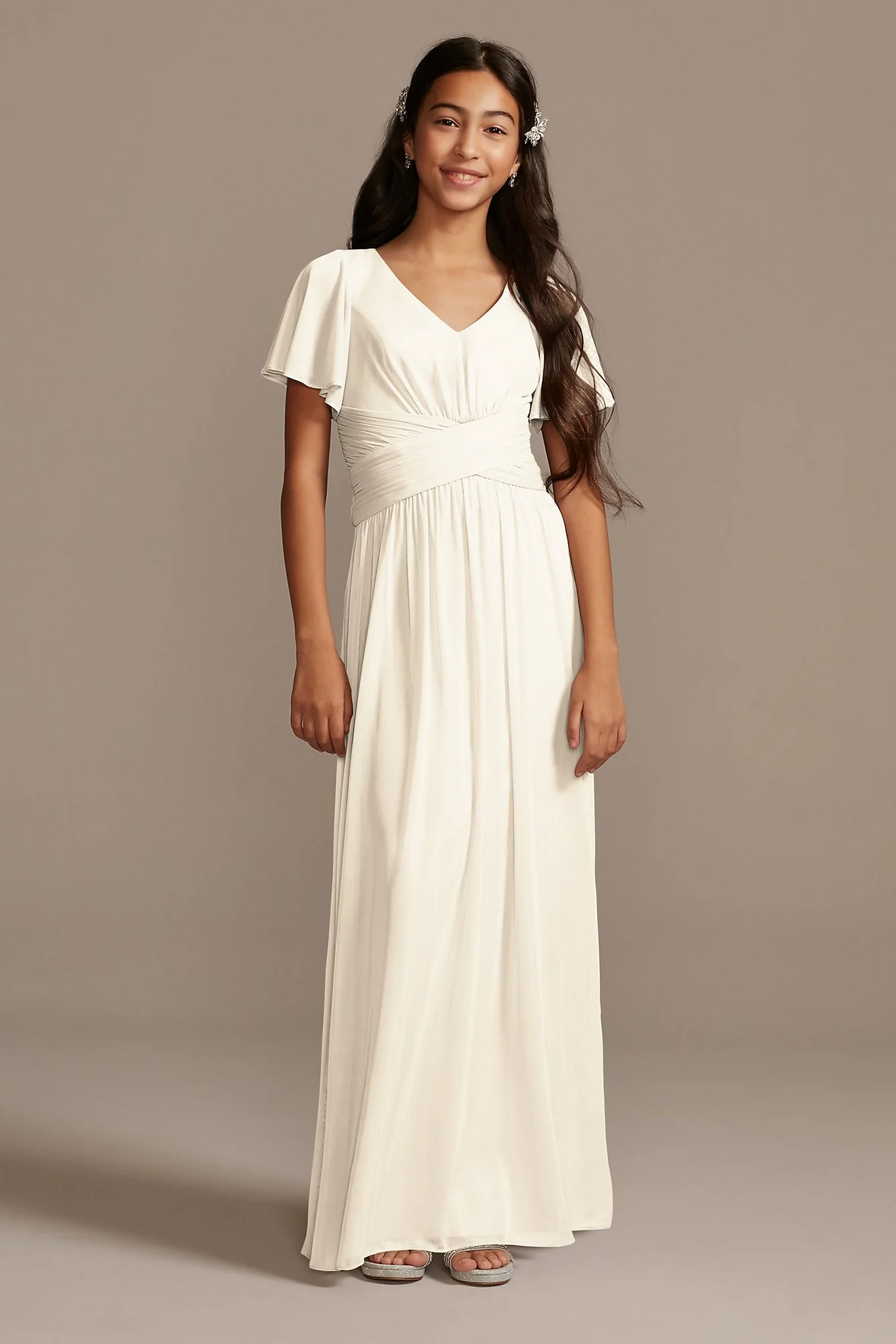 Flutter Sleeve Pleated Junior Bridesmaid Dress - Image 11