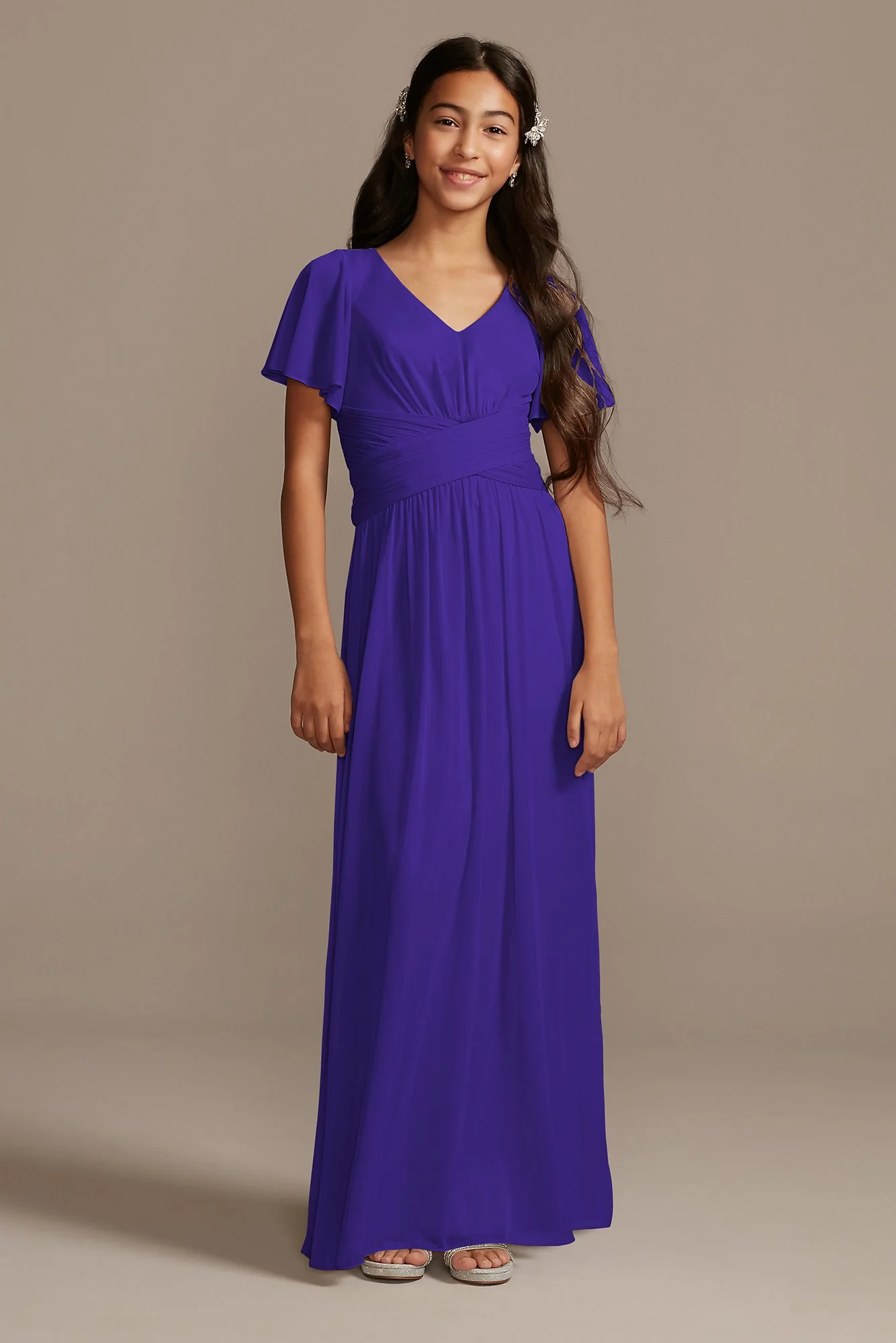 Flutter Sleeve Pleated Junior Bridesmaid Dress - Image 12