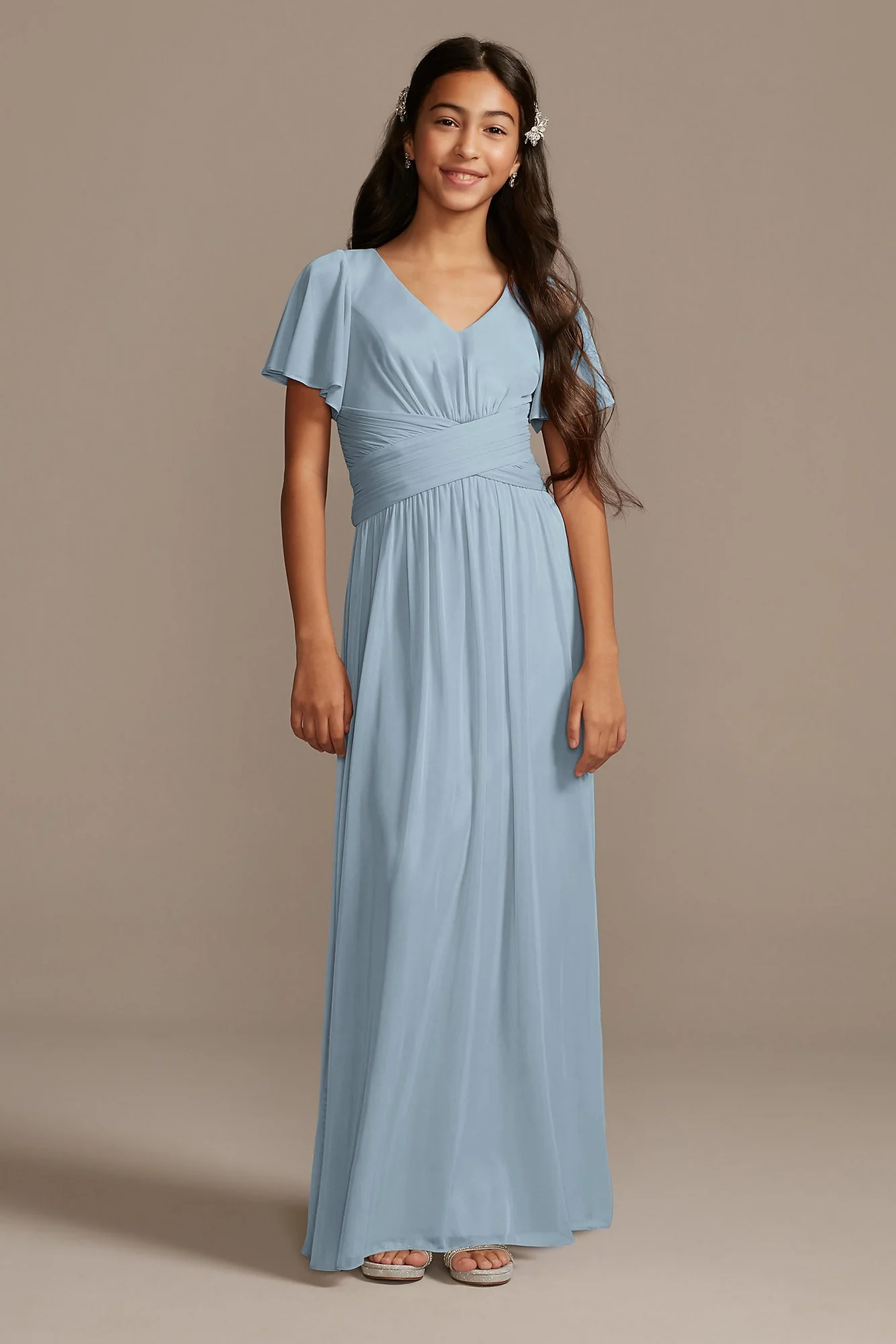 Flutter Sleeve Pleated Junior Bridesmaid Dress - Image 16