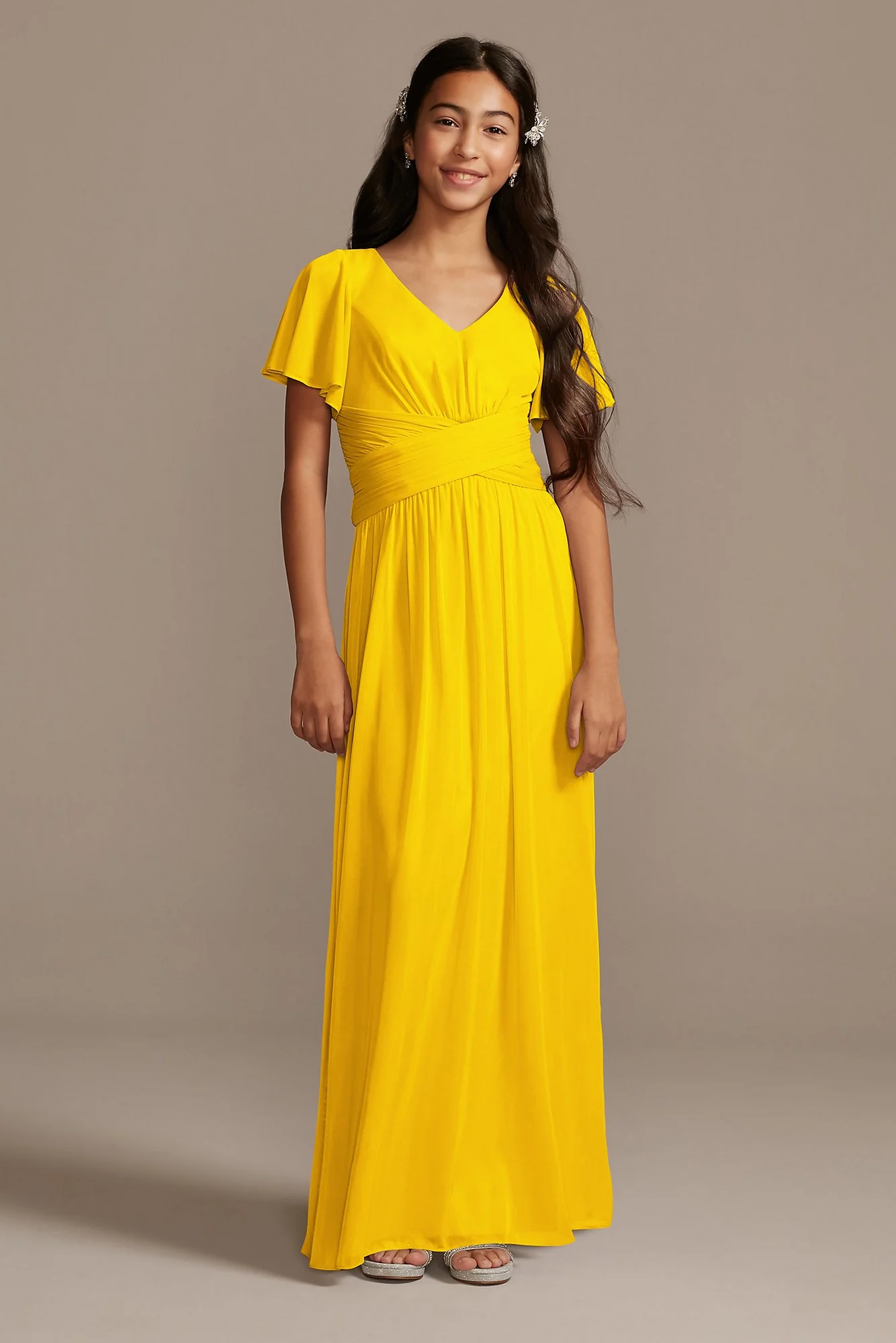 Flutter Sleeve Pleated Junior Bridesmaid Dress - Image 19