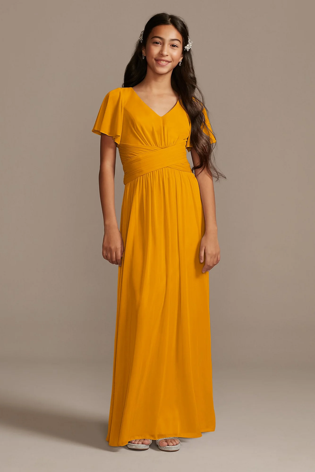 Flutter Sleeve Pleated Junior Bridesmaid Dress - Image 27