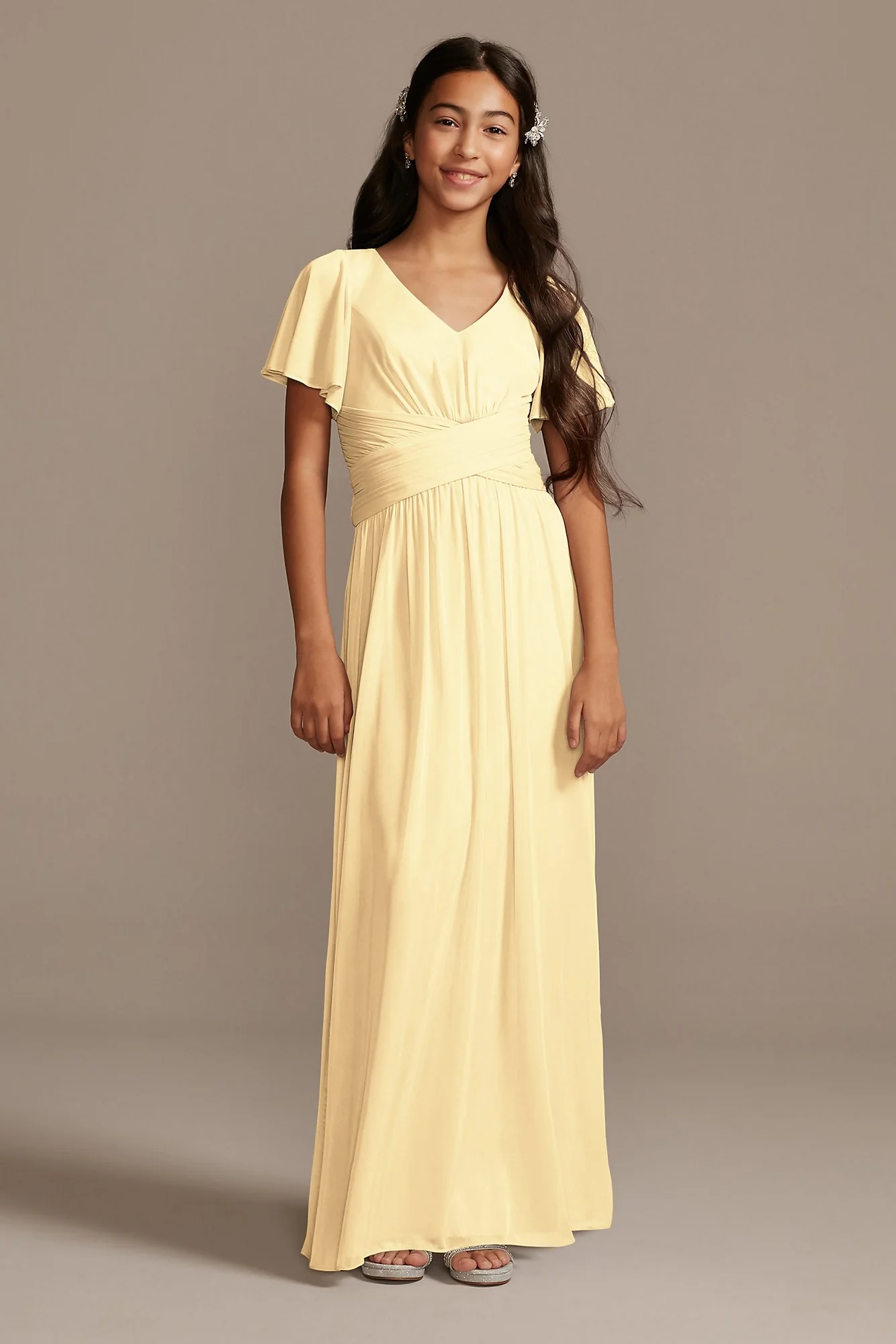 Flutter Sleeve Pleated Junior Bridesmaid Dress - Image 31