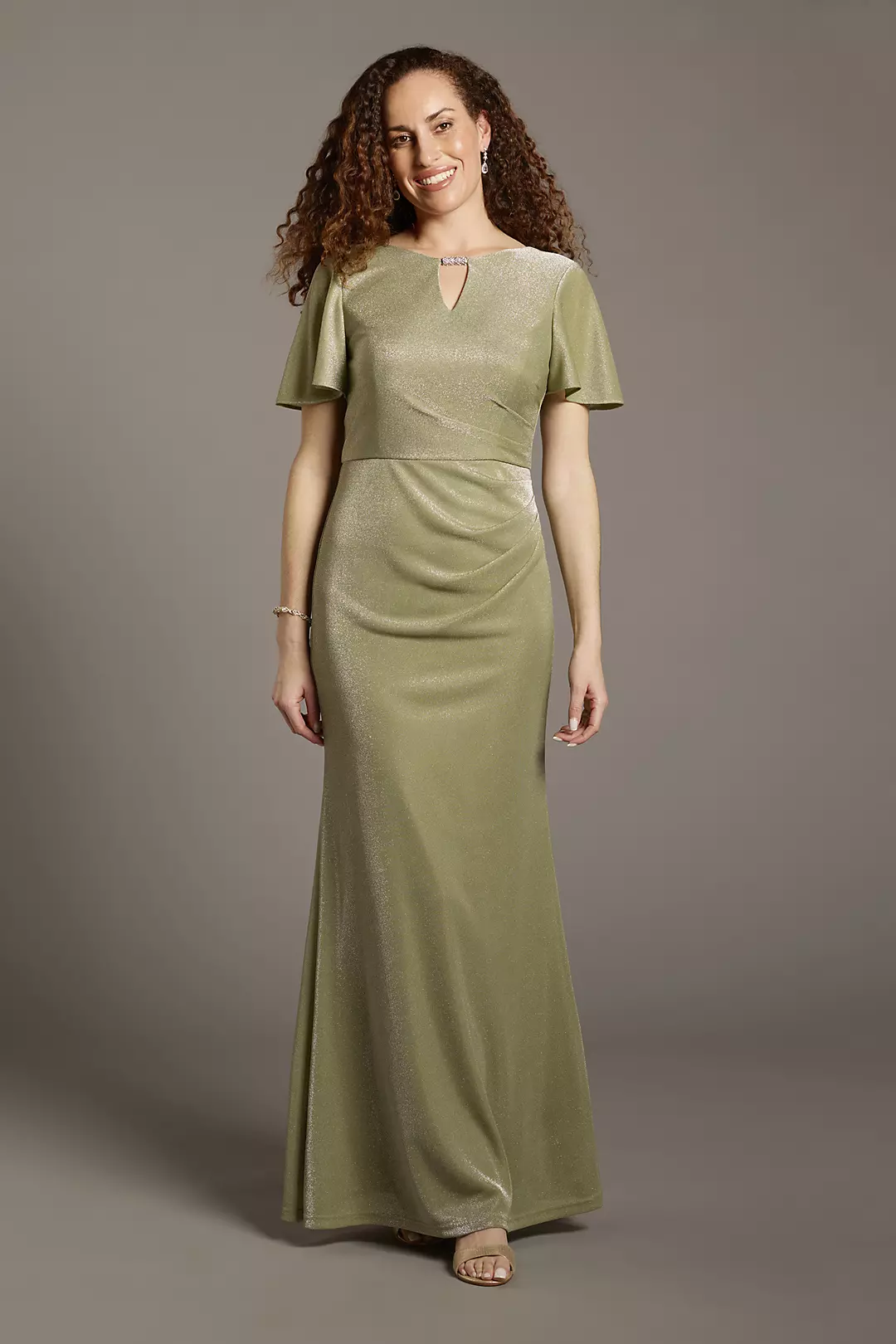Flutter Sleeve Side Glitter Knit A-Line Dress - Image 3