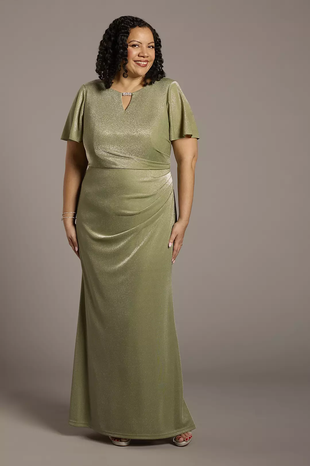 Flutter Sleeve Side Glitter Knit A-Line Dress - Image 4