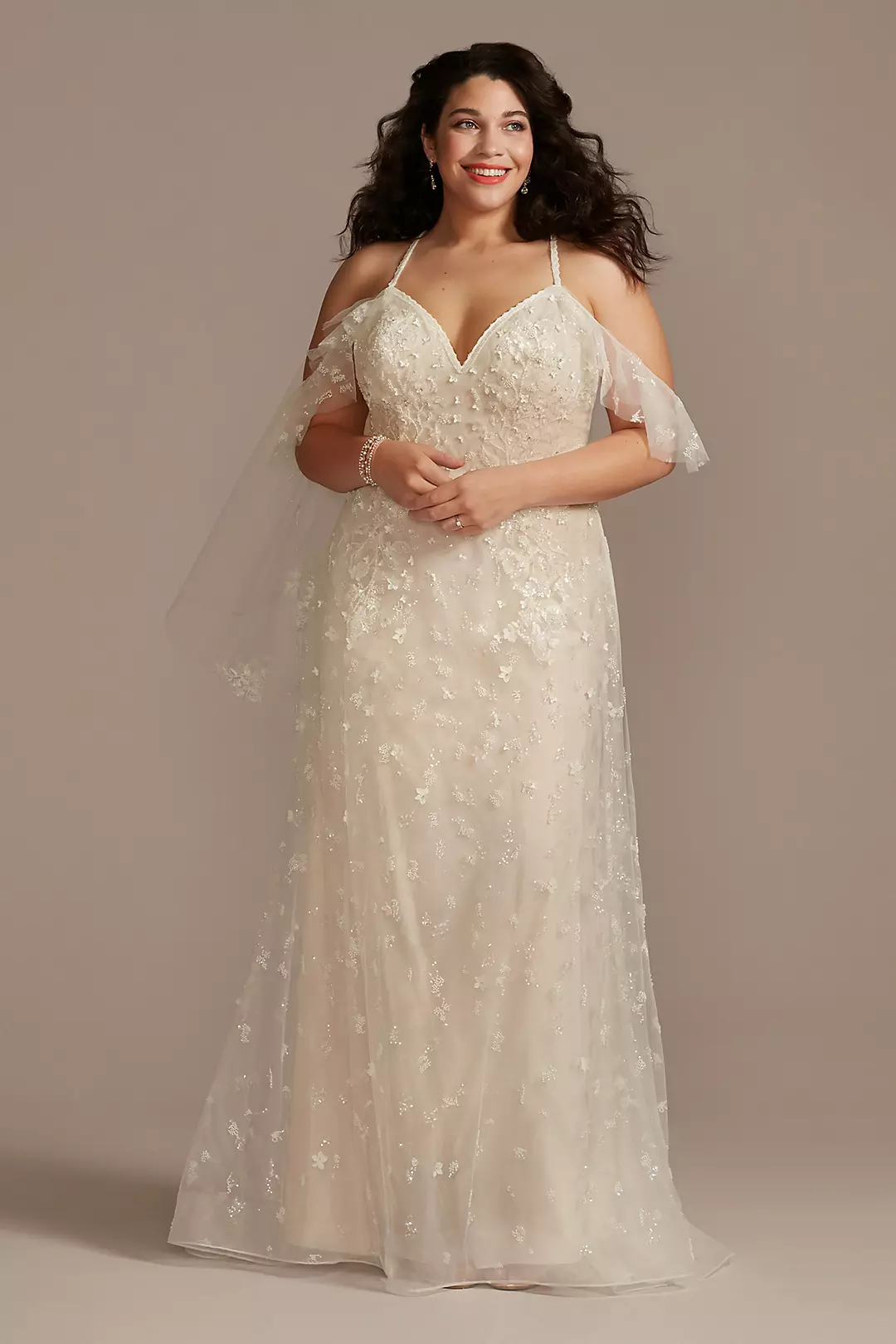 Flutter Sleeve 3D Floral Wedding Dress - Image 18