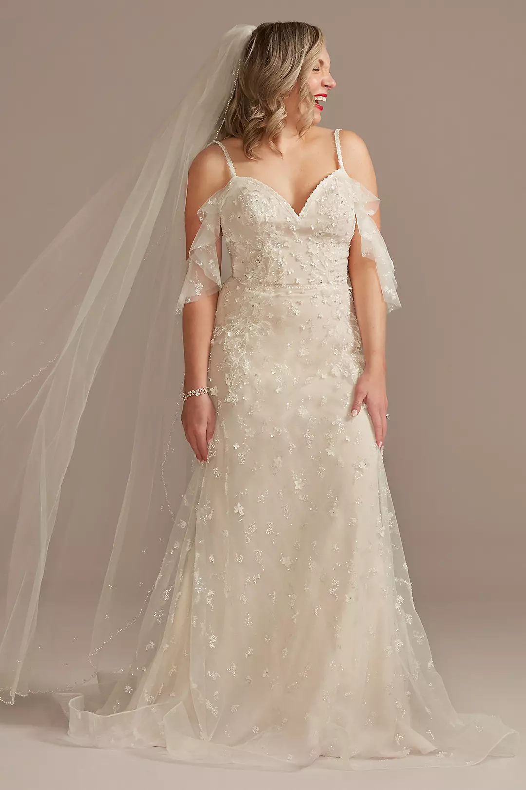 Flutter Sleeve 3D Floral Wedding Dress - Image 27
