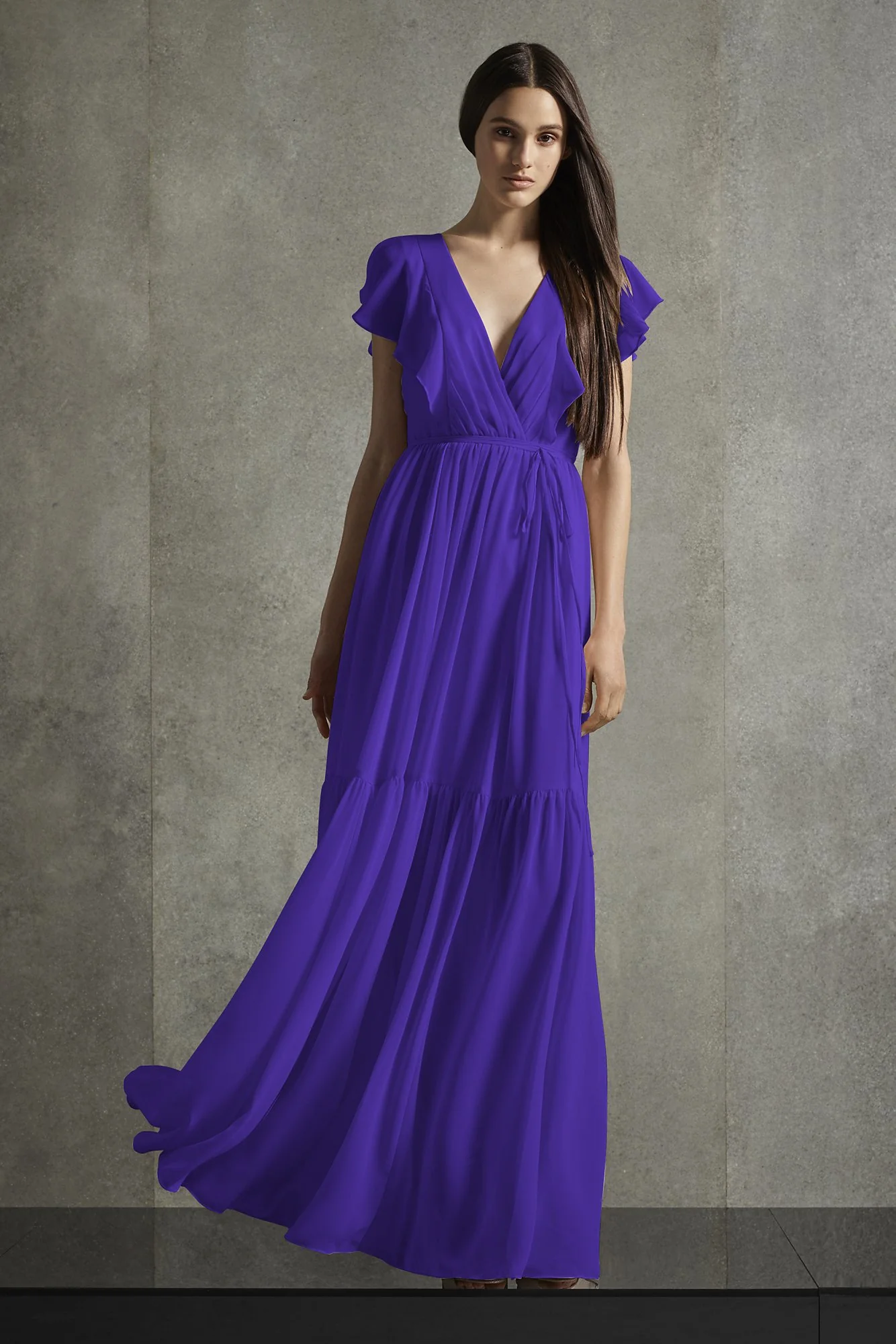 Printed Flutter Sleeve Tiered Bridesmaid Dress - Image 2