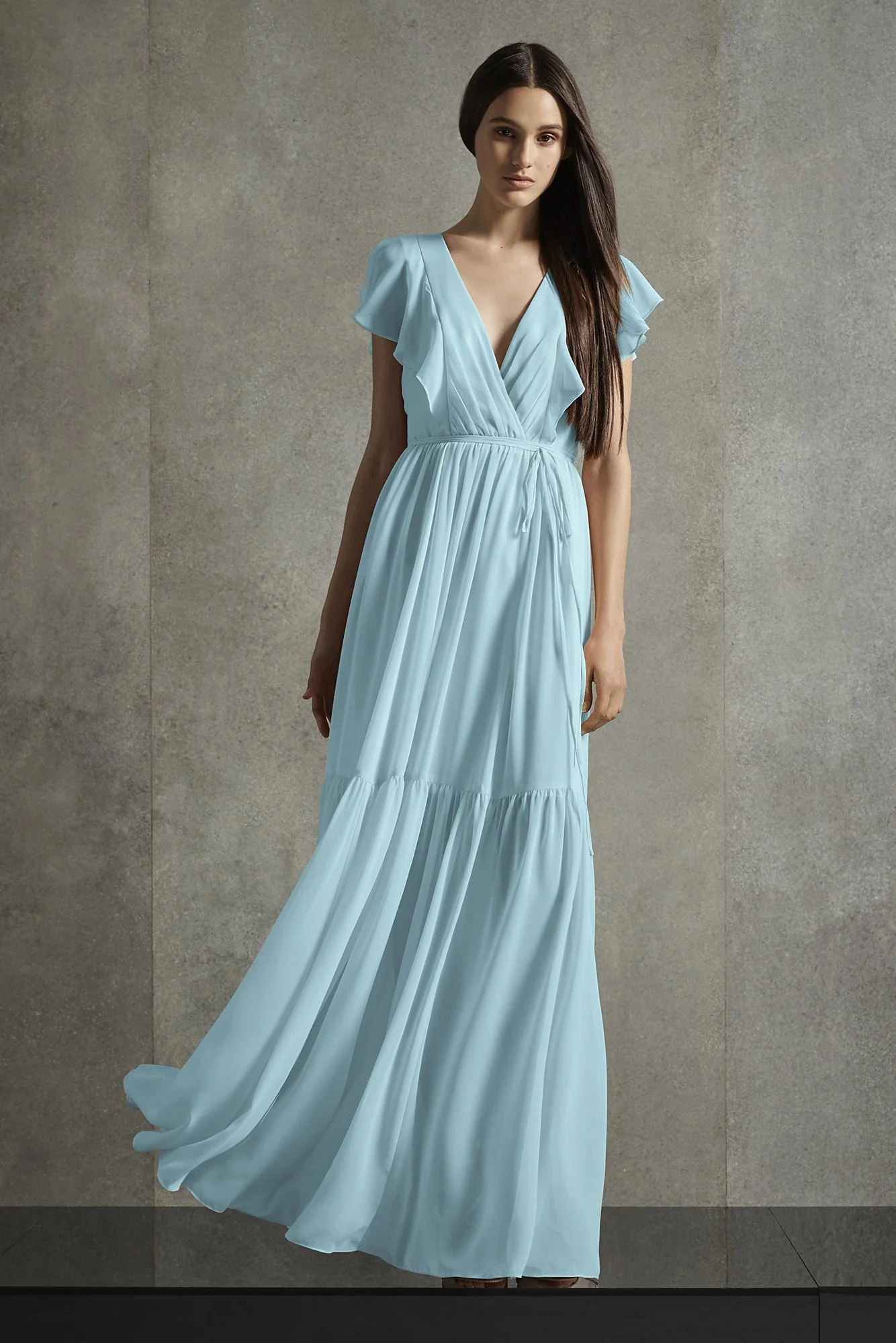 Printed Flutter Sleeve Tiered Bridesmaid Dress - Image 28
