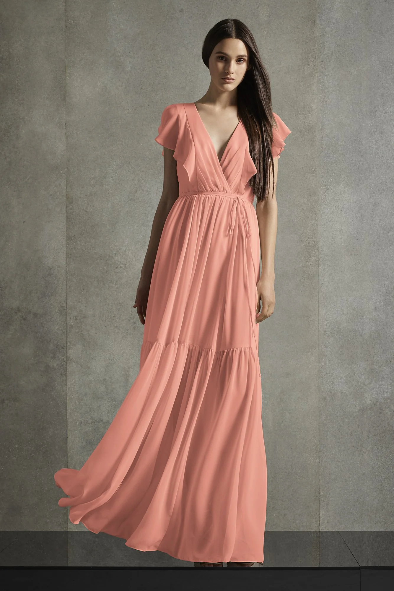 Printed Flutter Sleeve Tiered Bridesmaid Dress - Image 29