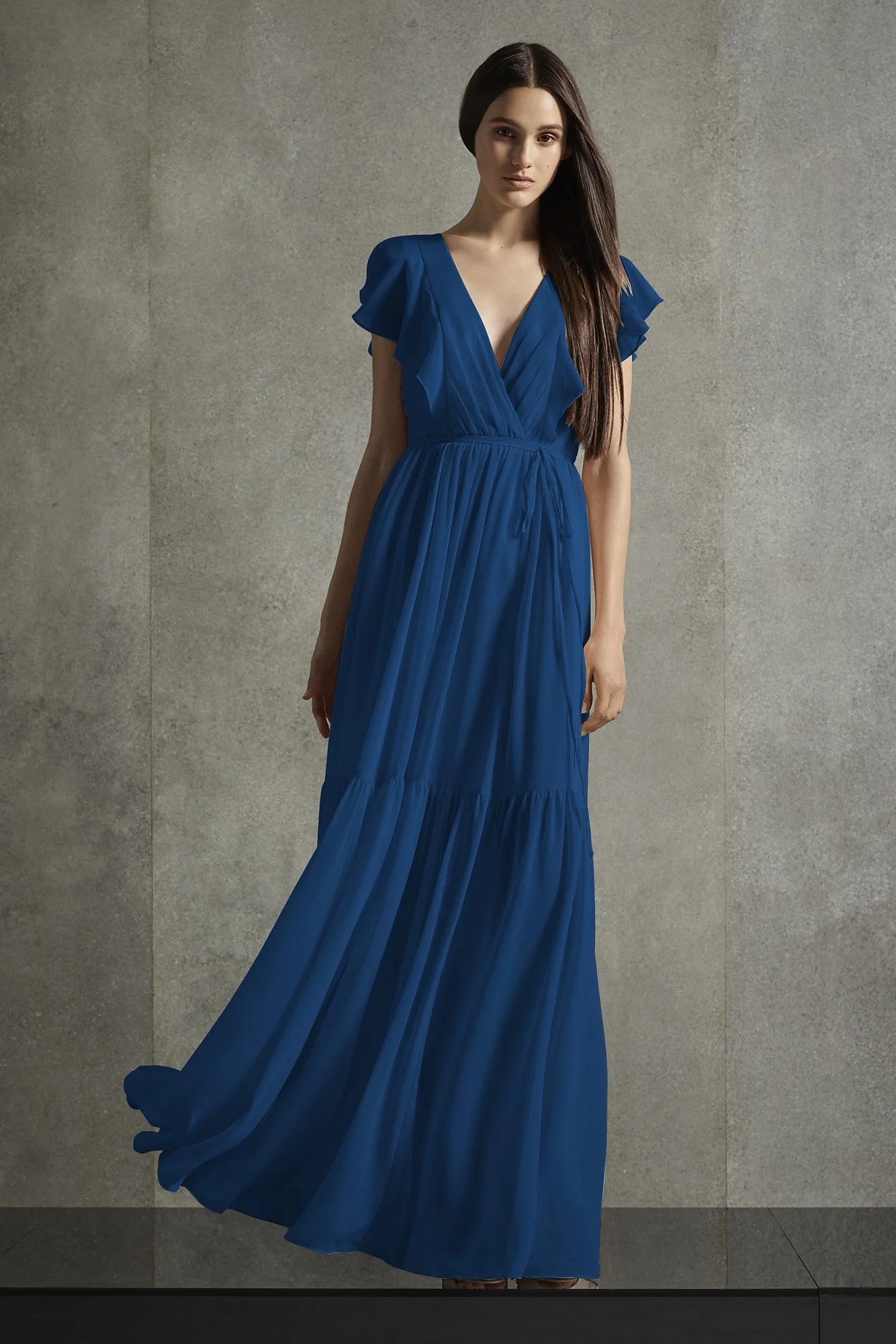 Printed Flutter Sleeve Tiered Bridesmaid Dress - Image 32