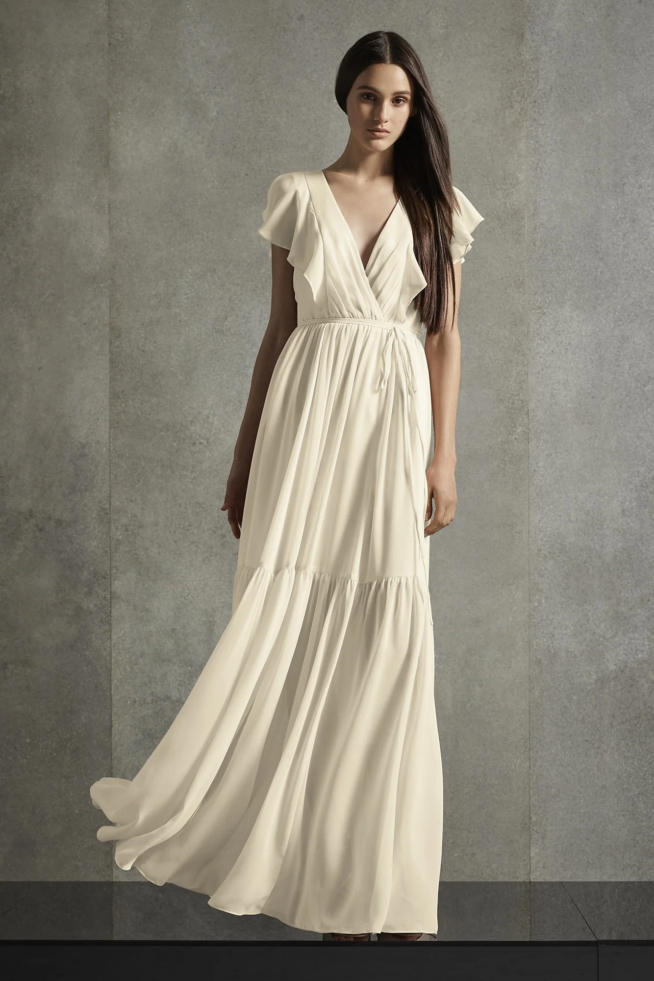 Printed Flutter Sleeve Tiered Bridesmaid Dress - Image 44