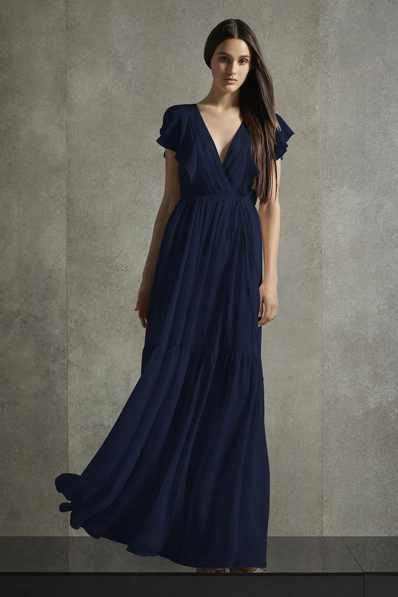 Printed Flutter Sleeve Tiered Bridesmaid Dress - Image 46