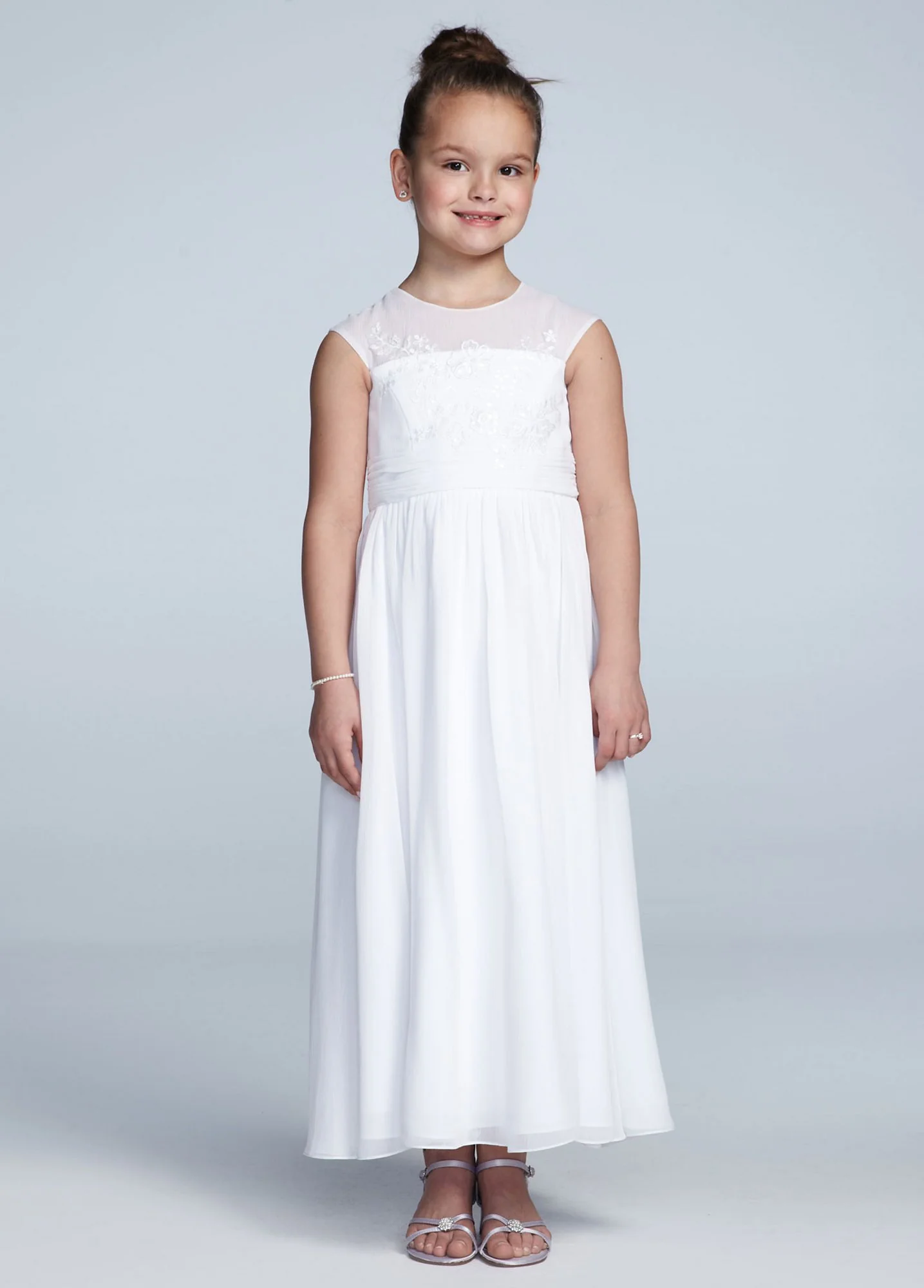 Full Length Chiffon A Line Dress with Beaded Lace