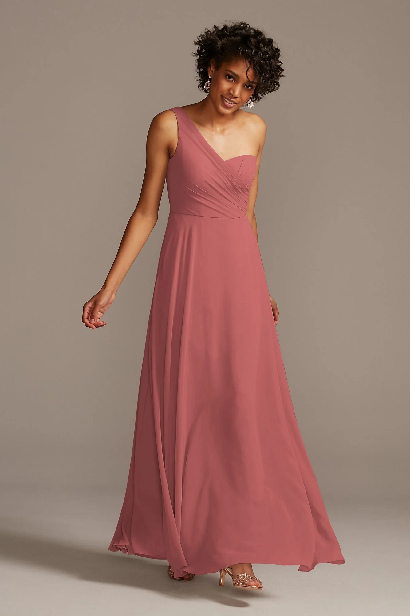 Full Skirt Dress with One Shoulder - Image 100