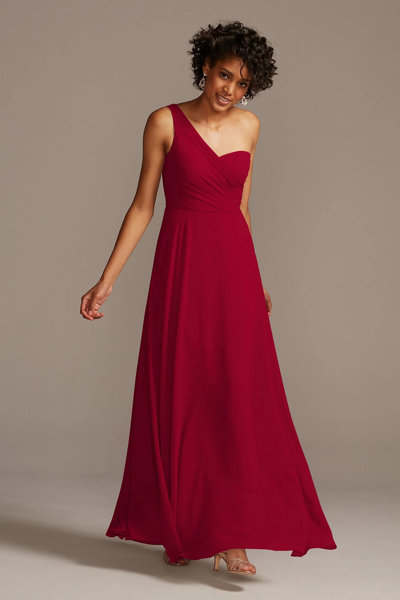 Full Skirt Dress with One Shoulder - Image 101